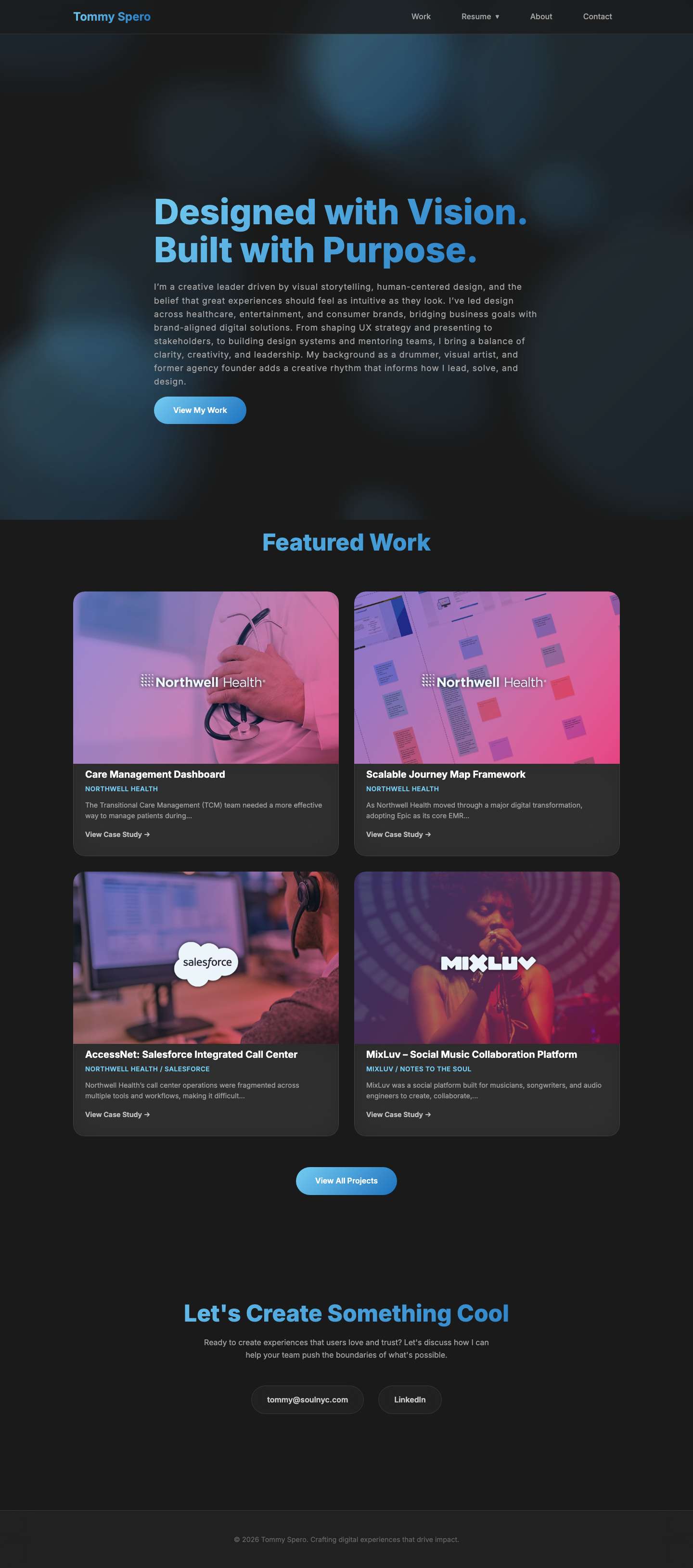 Tommy Spero – A portfolio by Tommy Spero. UX design leader, creative strategist, and visual storyteller. - Full Screenshot