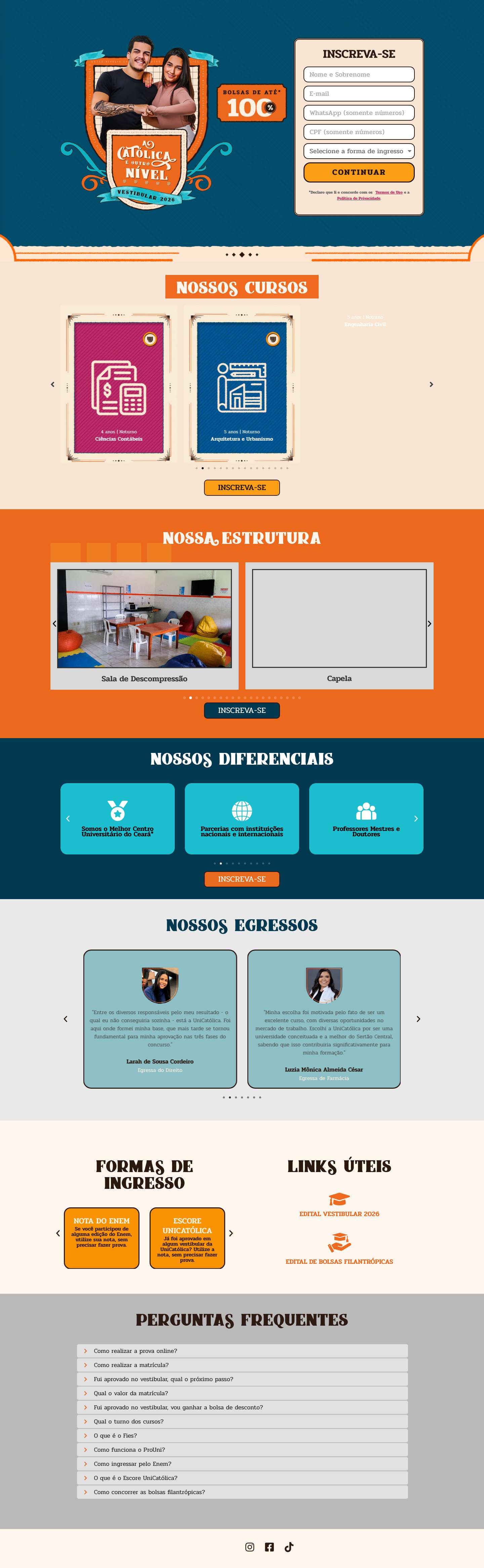 Vestibular 2026 | Tô na Uni | Vestibular UniCatólica 2026CloseMenu - Full Screenshot