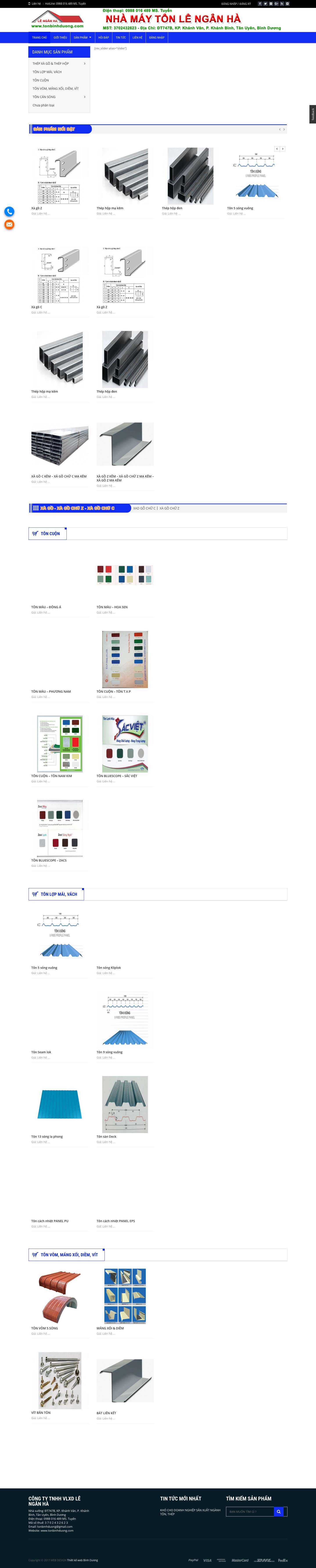 Tôn thép Bình Dương - Công Ty Vật Liệu Xây Dựng Ngân Hà Tân Uyên, Bình Dương - Full Screenshot