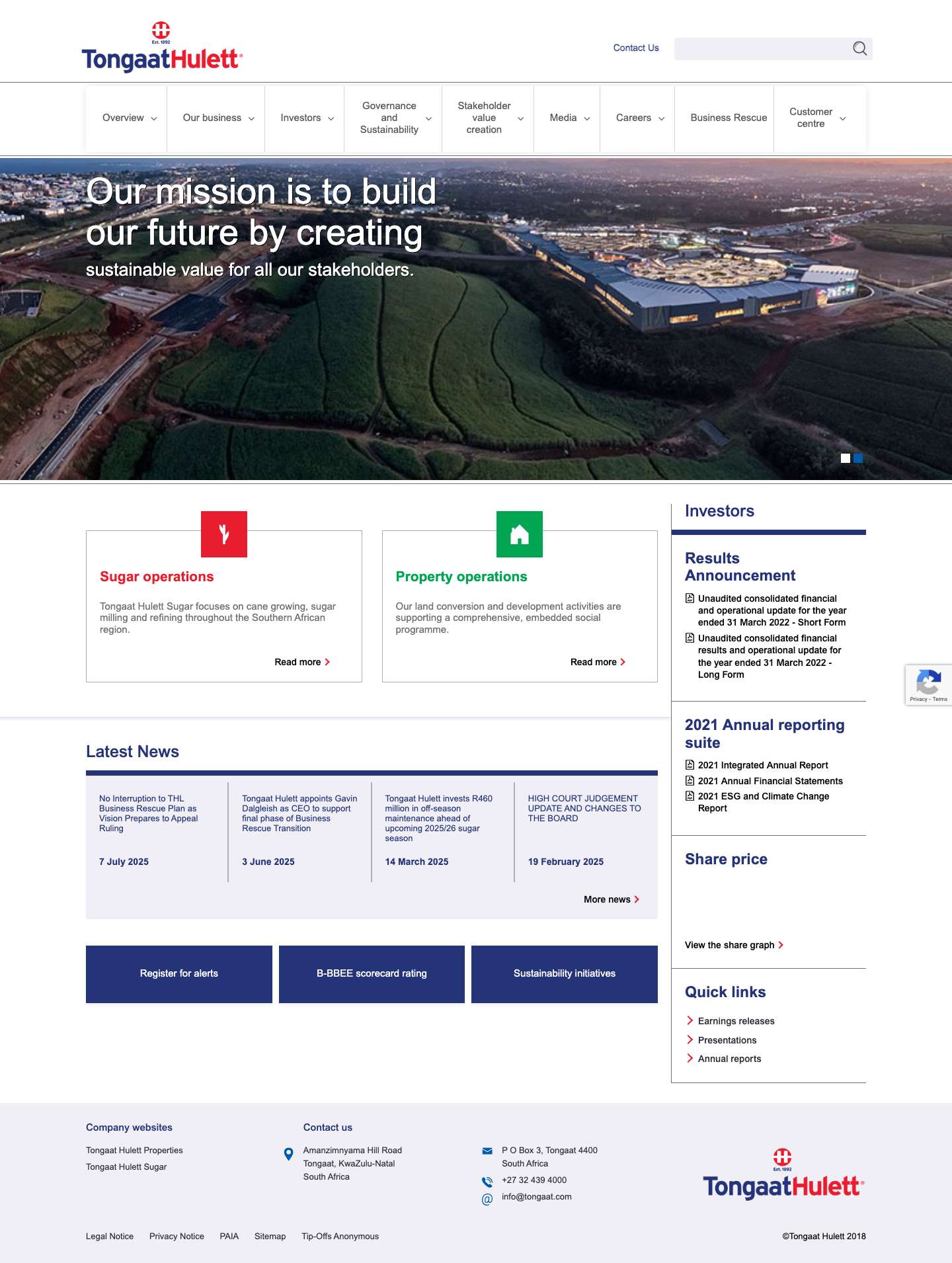 Home - Tongaat Hulett - Full Screenshot