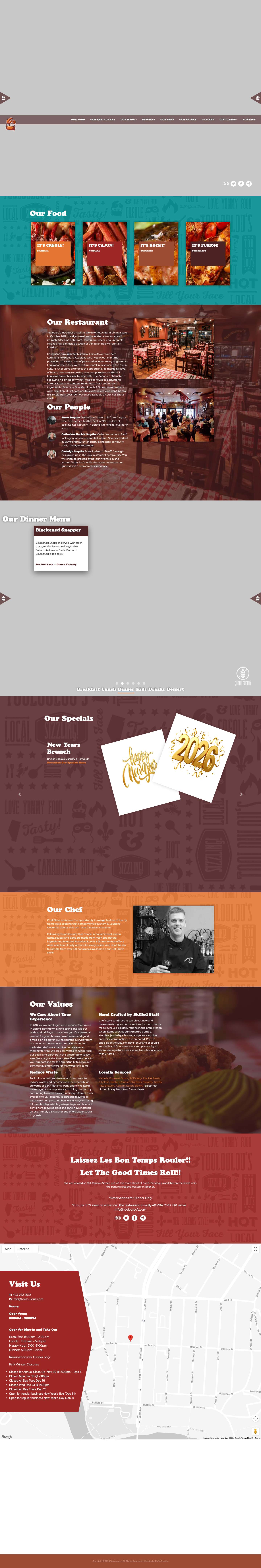 Tooloulou's Restaurant | Cajun Creole | Canadian Rocky Mountian Fusion - Full Screenshot