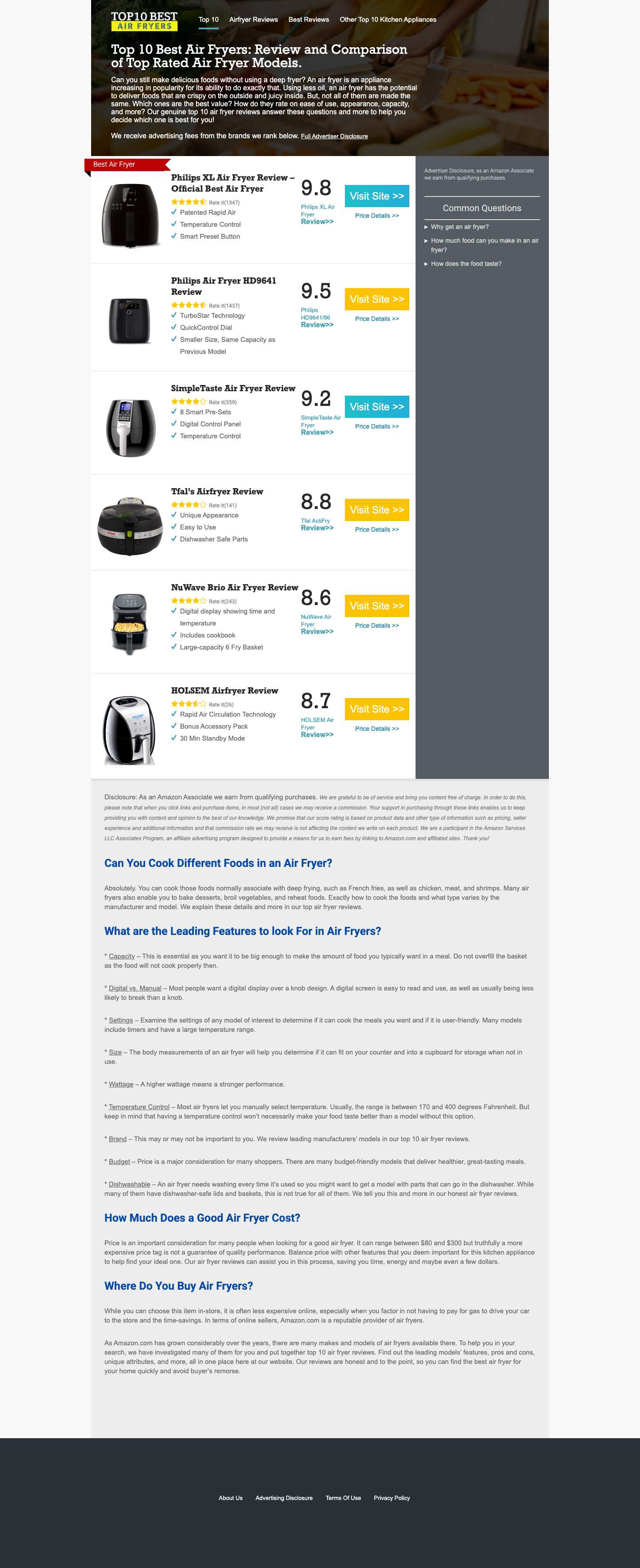 Top 10 Best Airfryers - Top 10 Best Air fryers - Reviews and Comparison - Full Screenshot