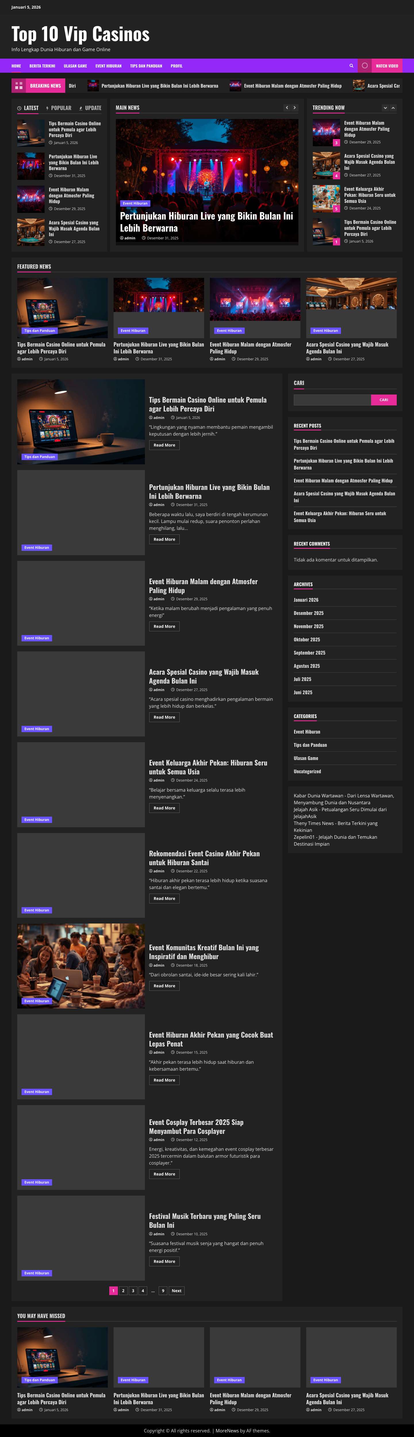 Top10vipcasinos - Info Lengkap Dunia Hiburan dan Game Online - Full Screenshot