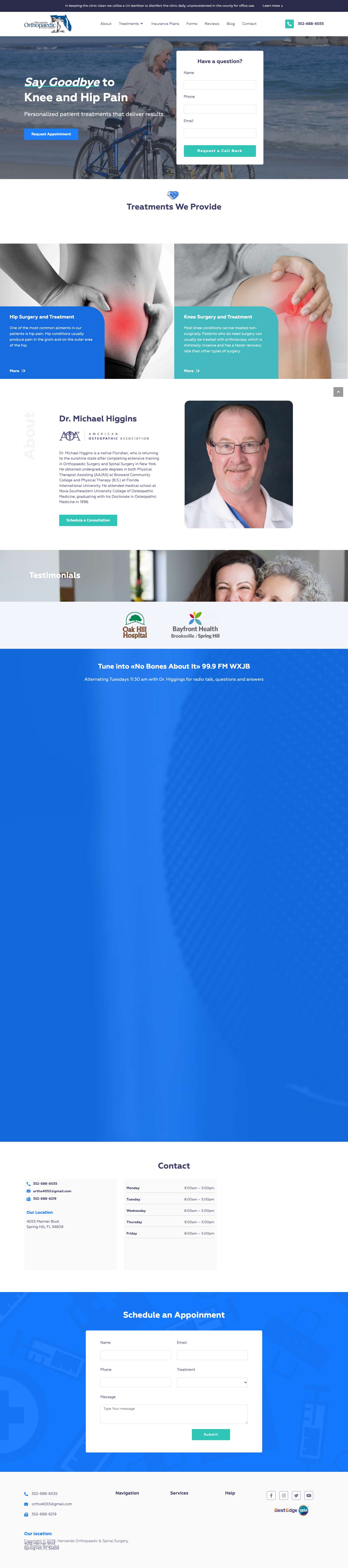 Spring Hill Orthopedic Surgery, Spinal Surgery Doctor Michael Higgins - Full Screenshot