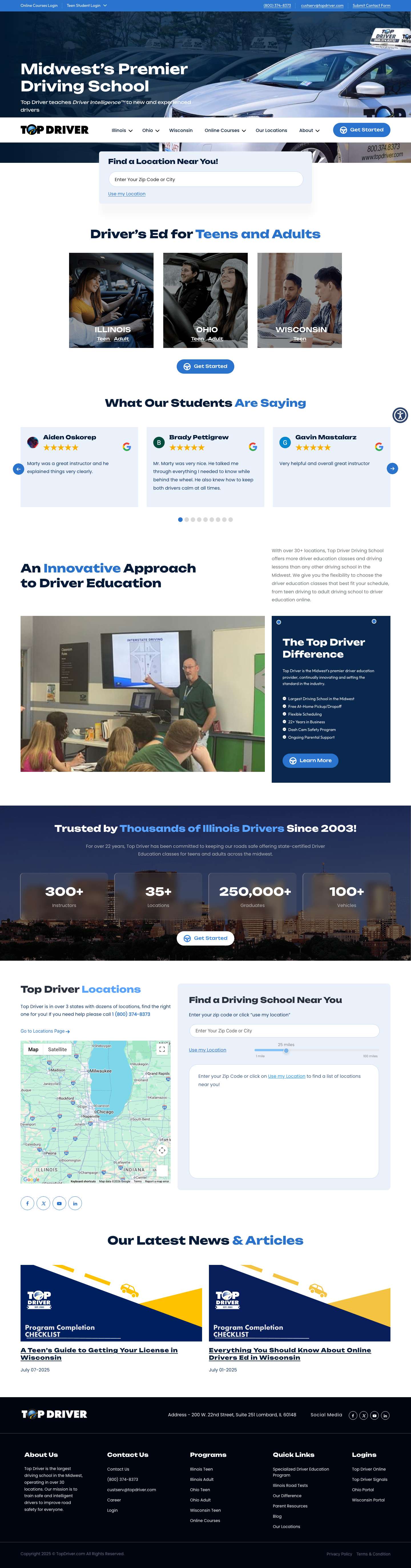Top Driver Driving School | The Midwest's Premier Driver Education - Full Screenshot