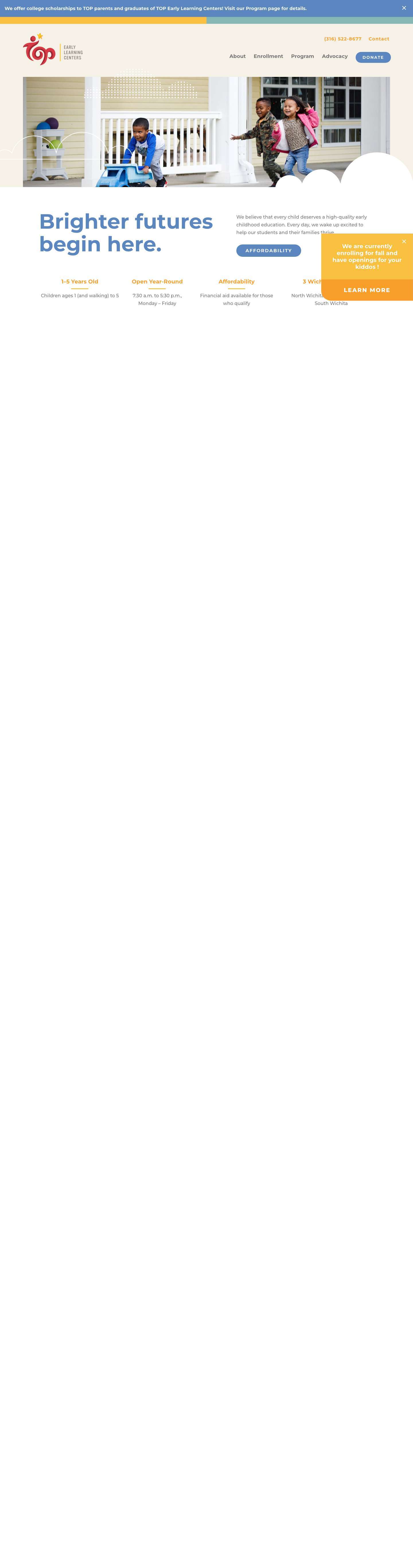 TOP Early Learning Centers – "Brighter Futures Begin Here." - Full Screenshot