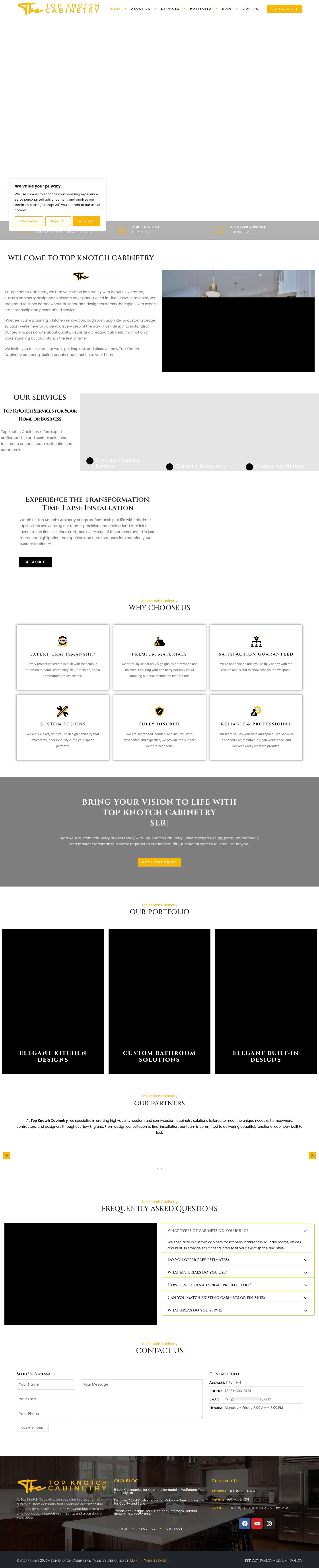 Custom Cabinet Makers New Hampshire | Top Knotch Cabinetry - Full Screenshot