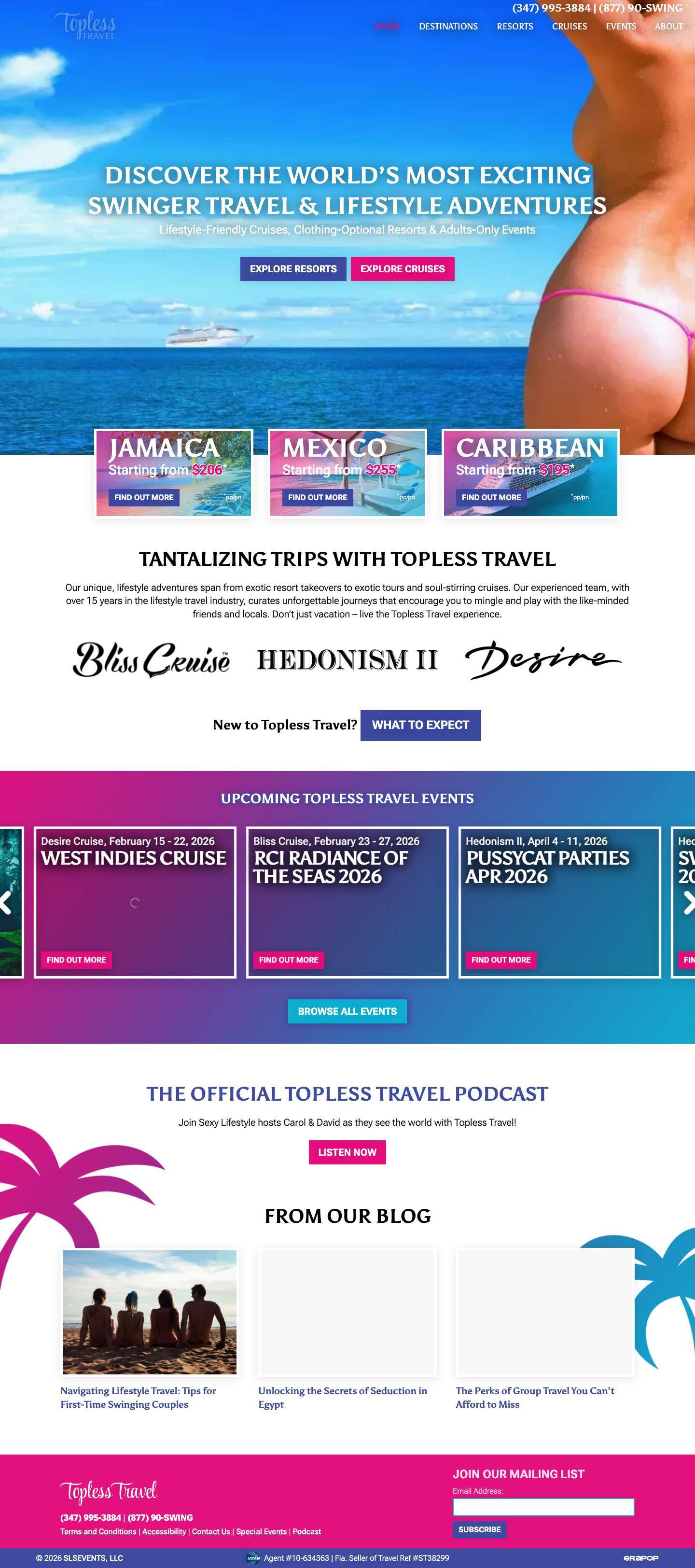 Topless Travel - Swingers Travel and Lifestyle Adventures - Full Screenshot