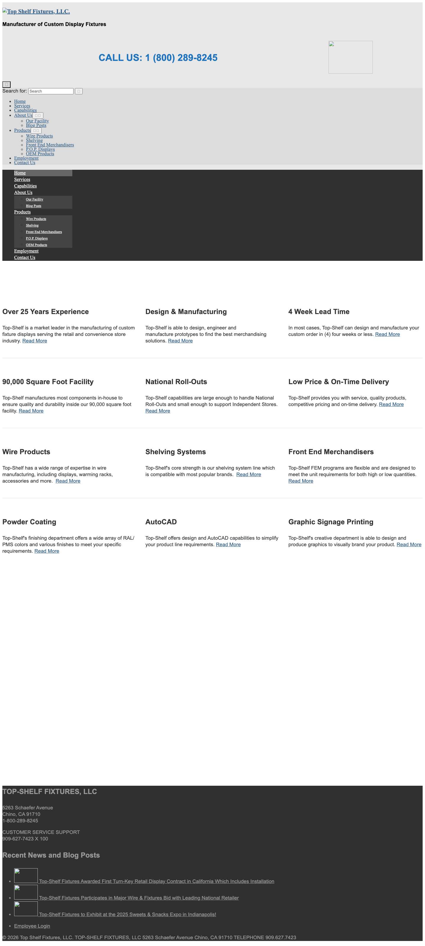 Custom Retail Display Manufacturer | Top Shelf Fixtures - Full Screenshot