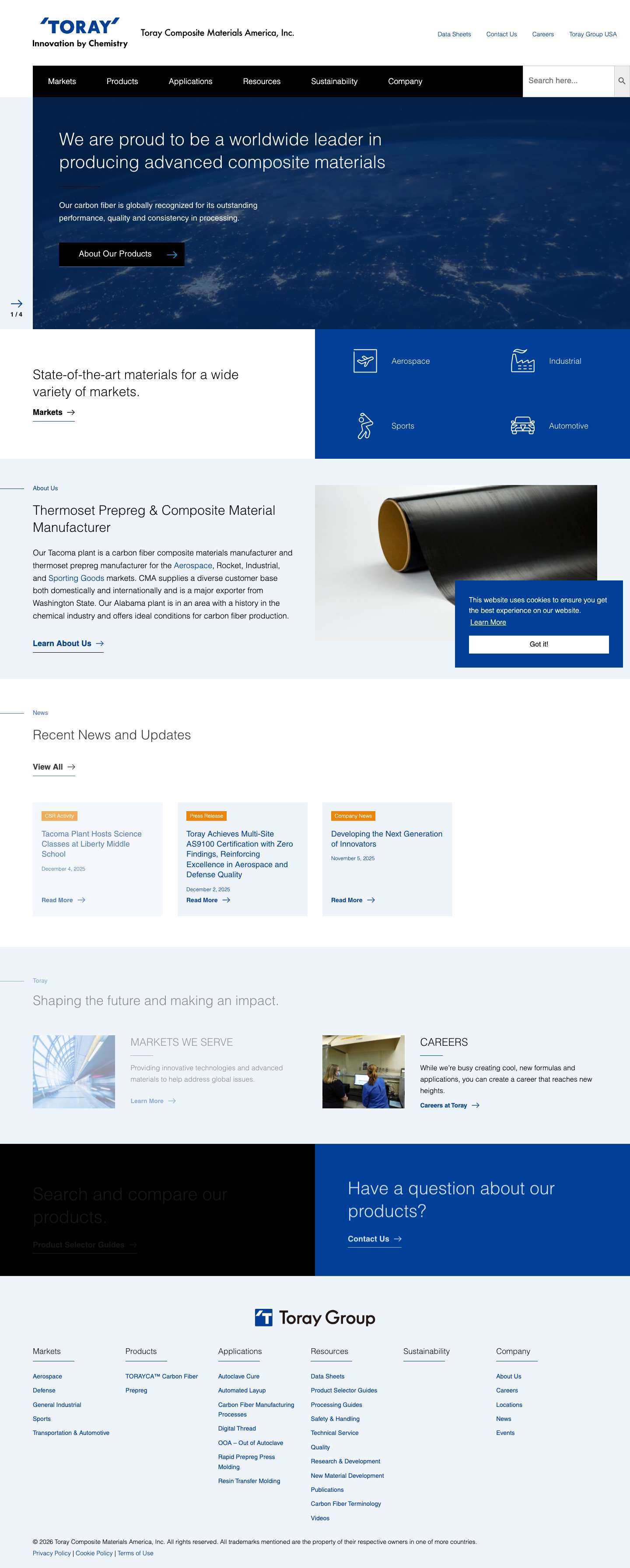 Thermoset Prepreg & Composite Material Manufacturer - Full Screenshot