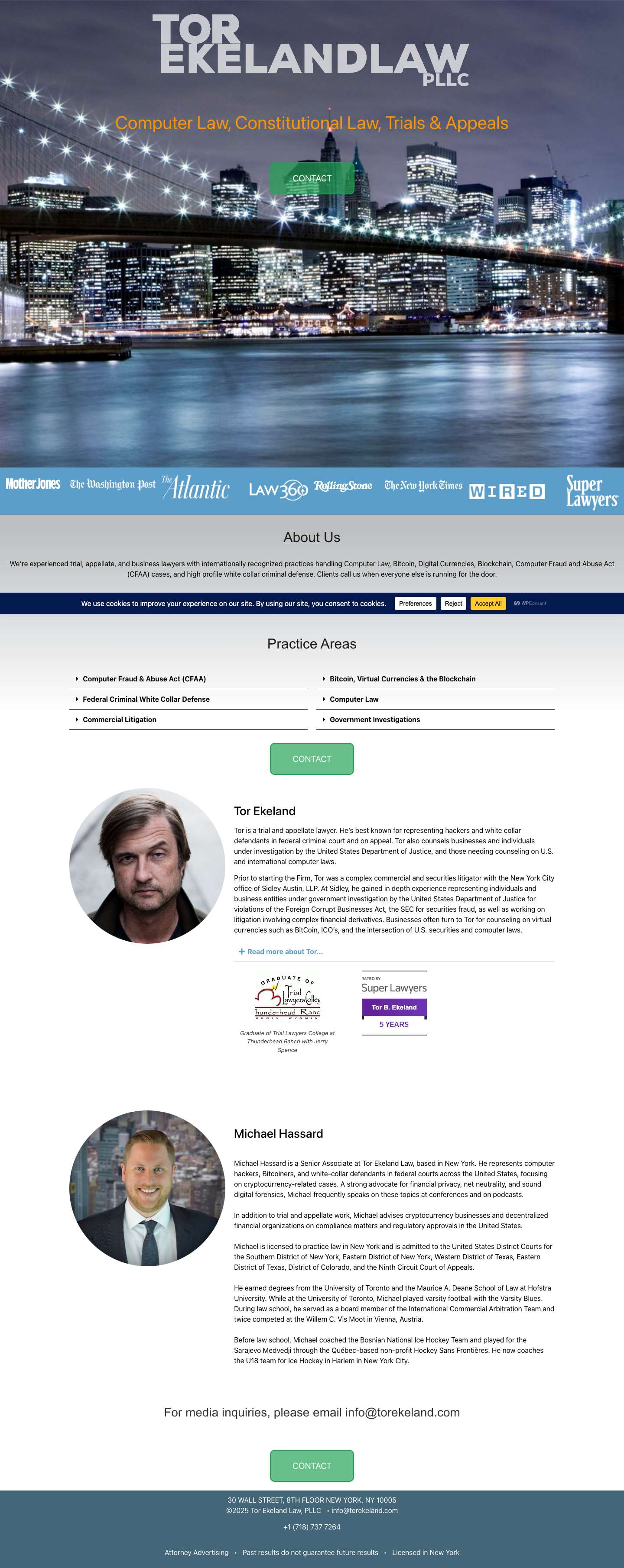 Tor Ekeland Law - Tor Ekeland Law PLLC - Full Screenshot