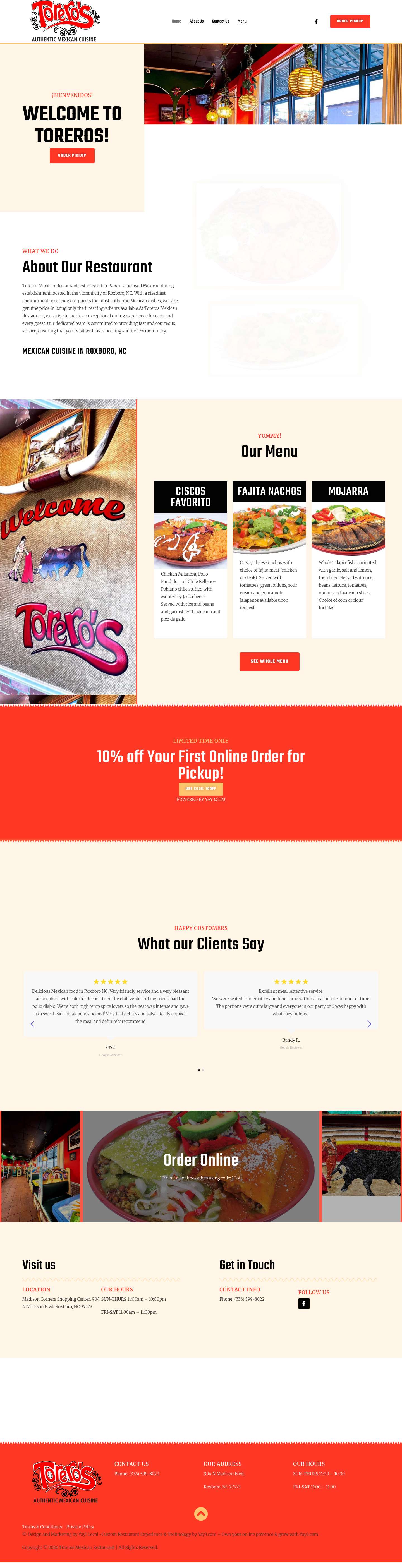 Toreros Mexican Restaurant | Mexican Cuisine | Roxboro, NC - Full Screenshot