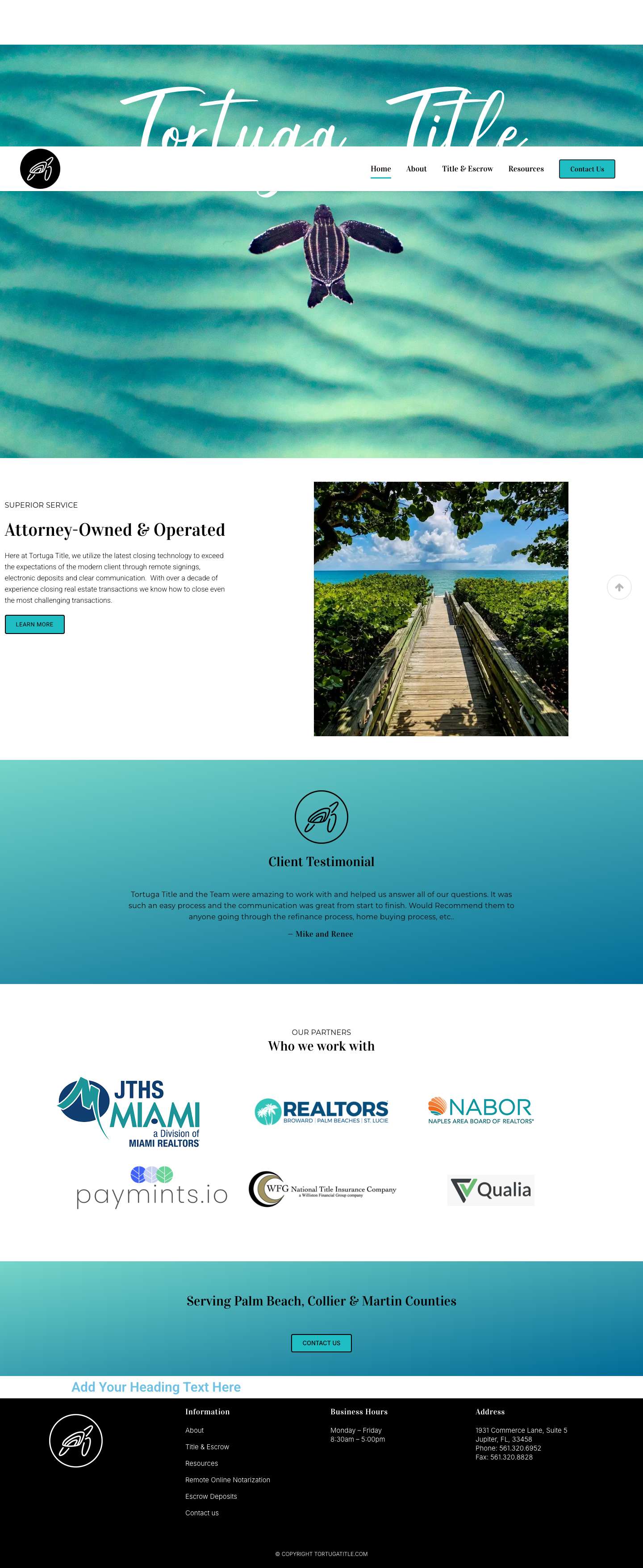 TORTUGA TITLE | Escrow & Title Company in Jupiter, FL - Full Screenshot