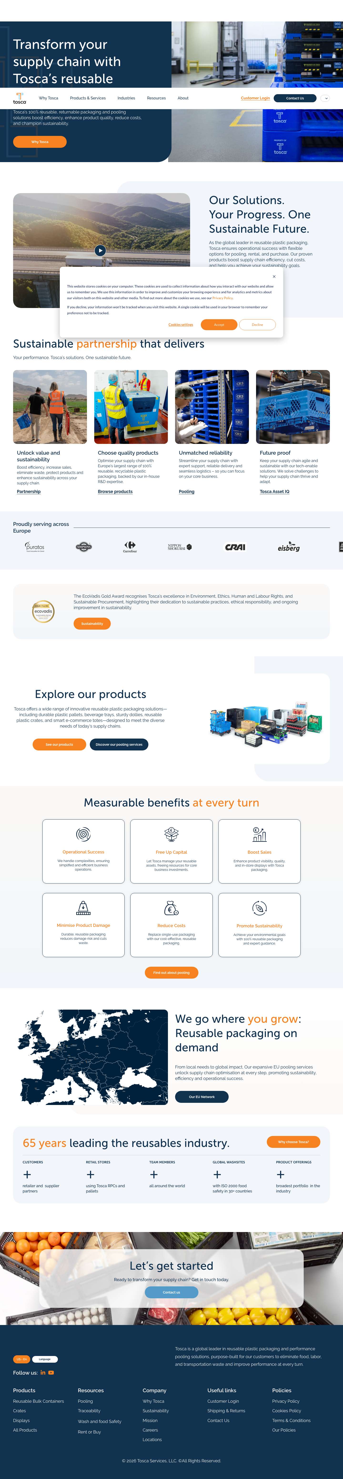 Tosca Homepage | Reusable Packaging for Supply Chains - Full Screenshot