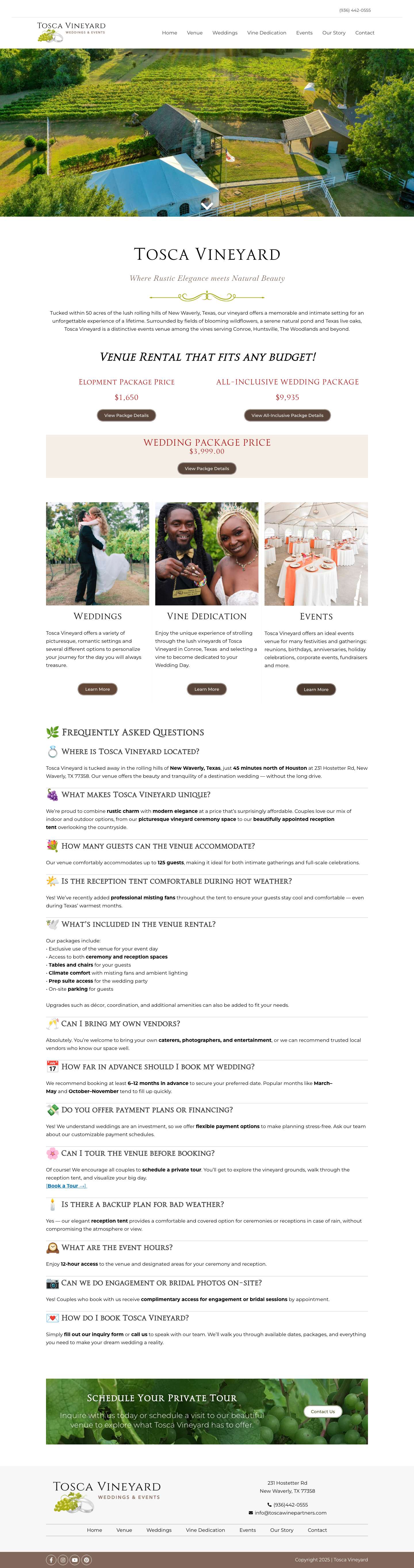 Home | Tosca Vineyard Weddings and Events - Full Screenshot