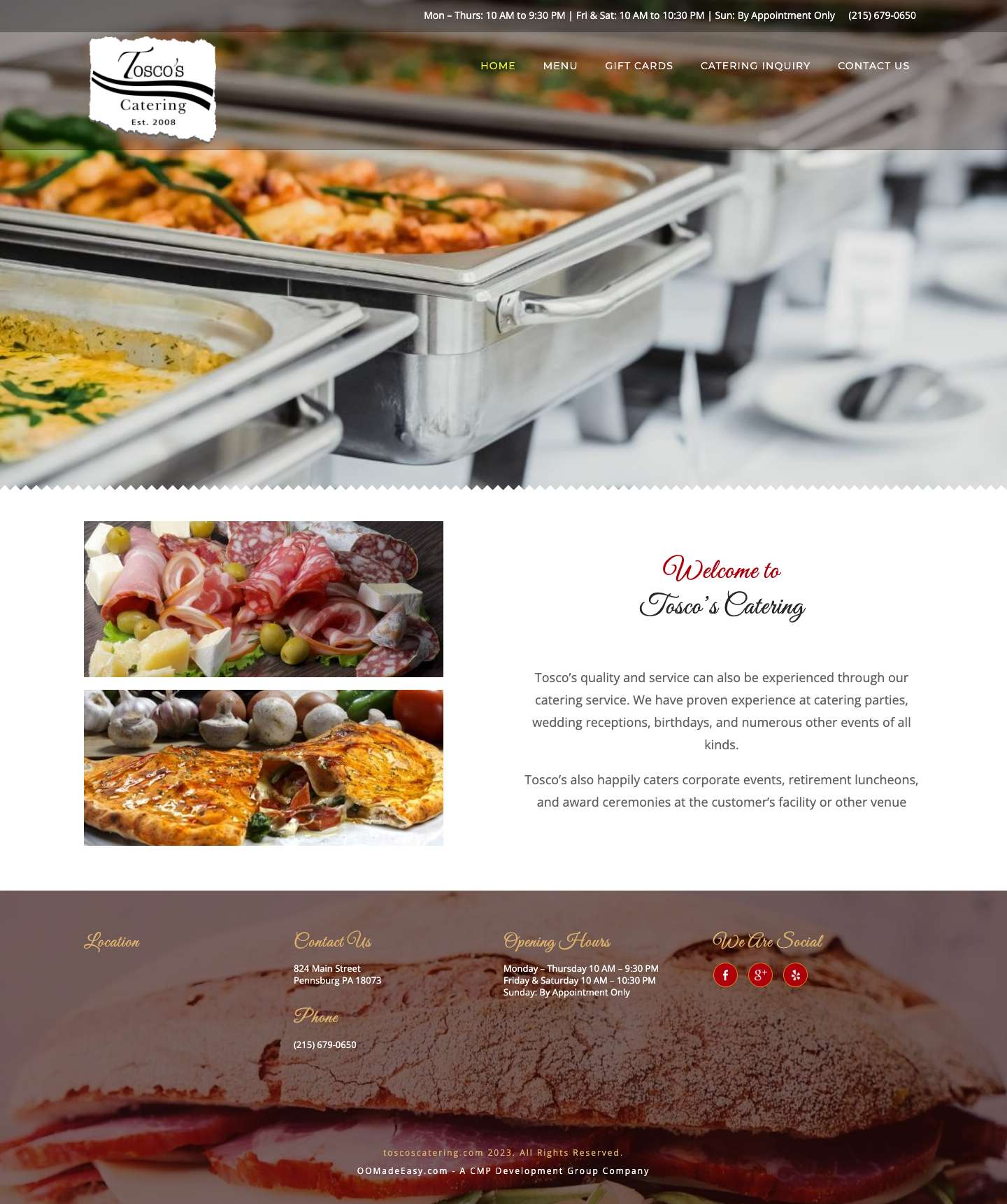 Home - Tosco's Catering | Pennsburg, PA - Full Screenshot