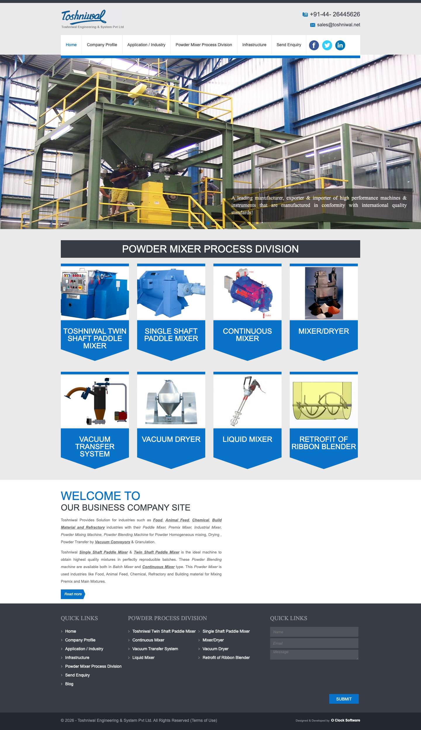 Manufacturer and Exporter of Powder Mixer Equipment-Toshniwal - Full Screenshot