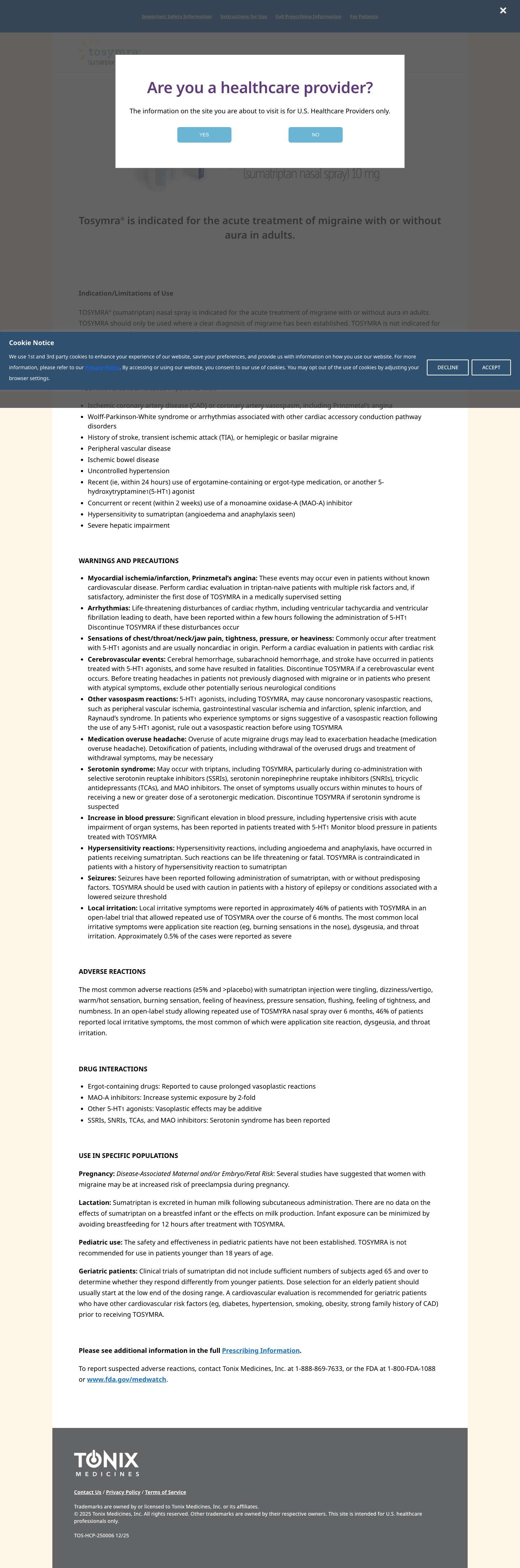 Tosymra | 10mg Sumatriptan Nasal Spray - Full Screenshot