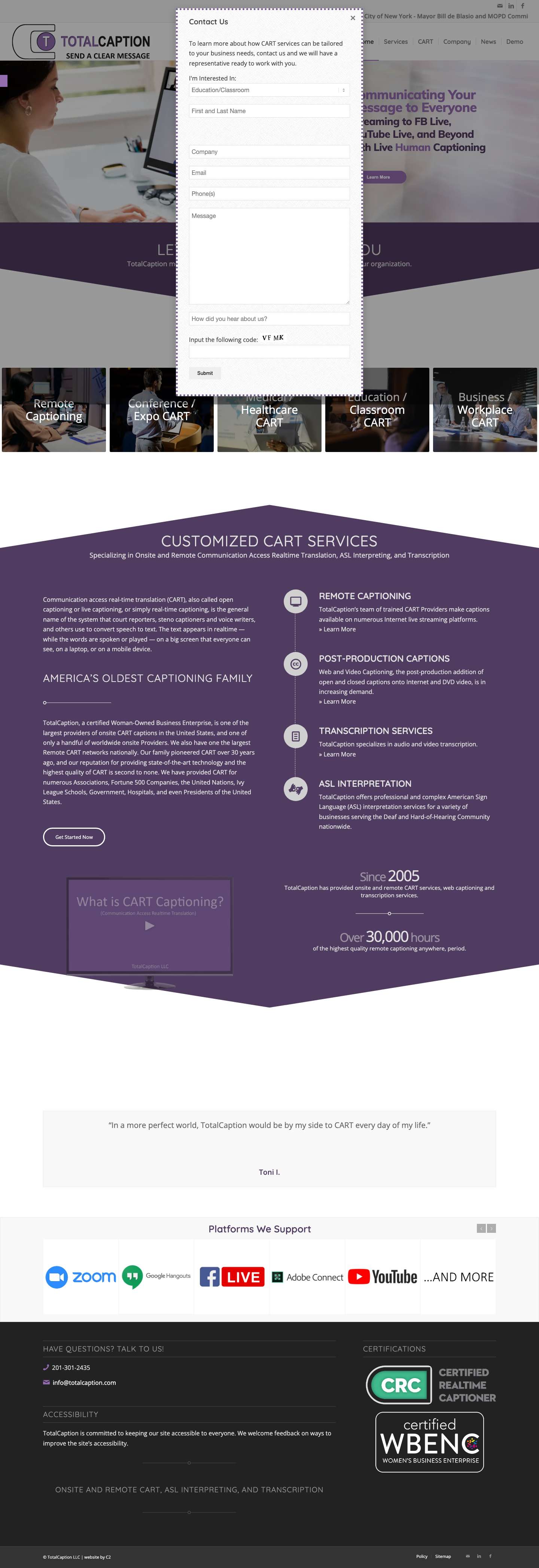 TotalCaption | Customized CART Services | Remote CaptioningPreviousNextPreviousNextScroll to topAccessibility ToolsIncrease TextDecrease TextGrayscaleHigh ContrastNegative ContrastLight BackgroundLinks UnderlineReadable FontResetSitemapFeedback - Full Screenshot