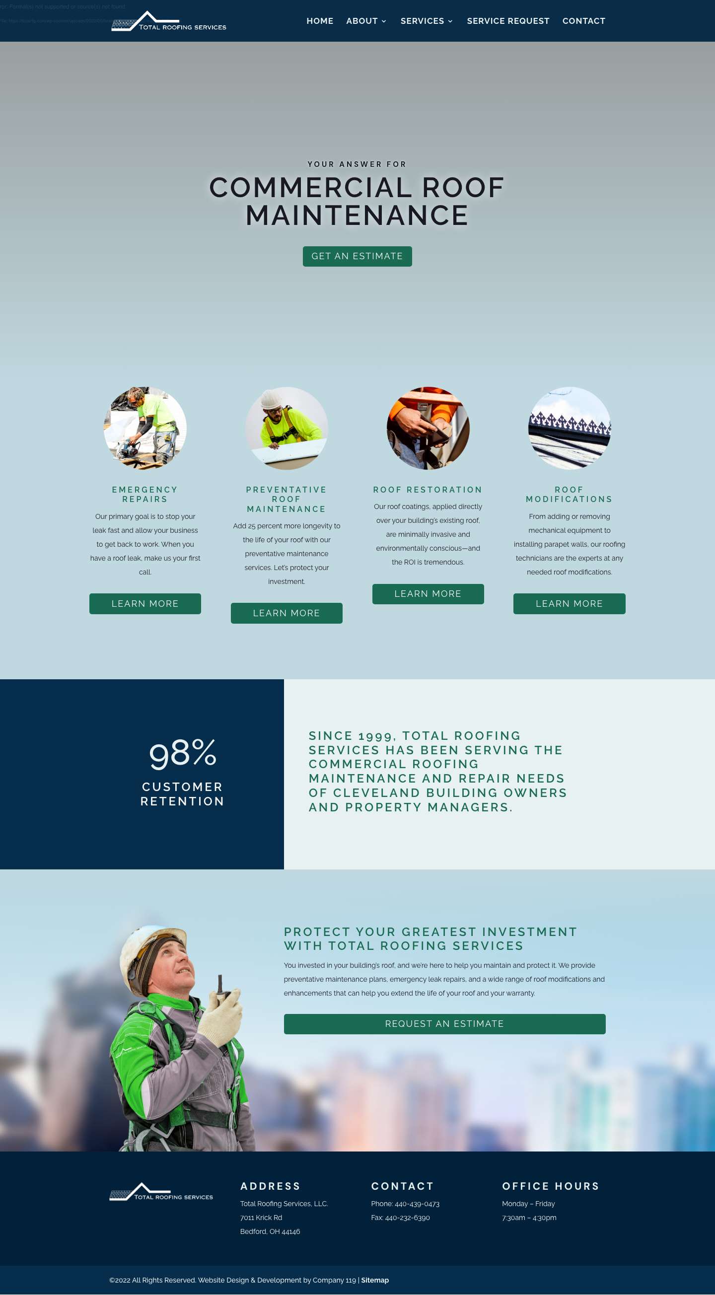 Commercial Roof Maintenance, Leak Repairs - Total Roofing Services - Full Screenshot