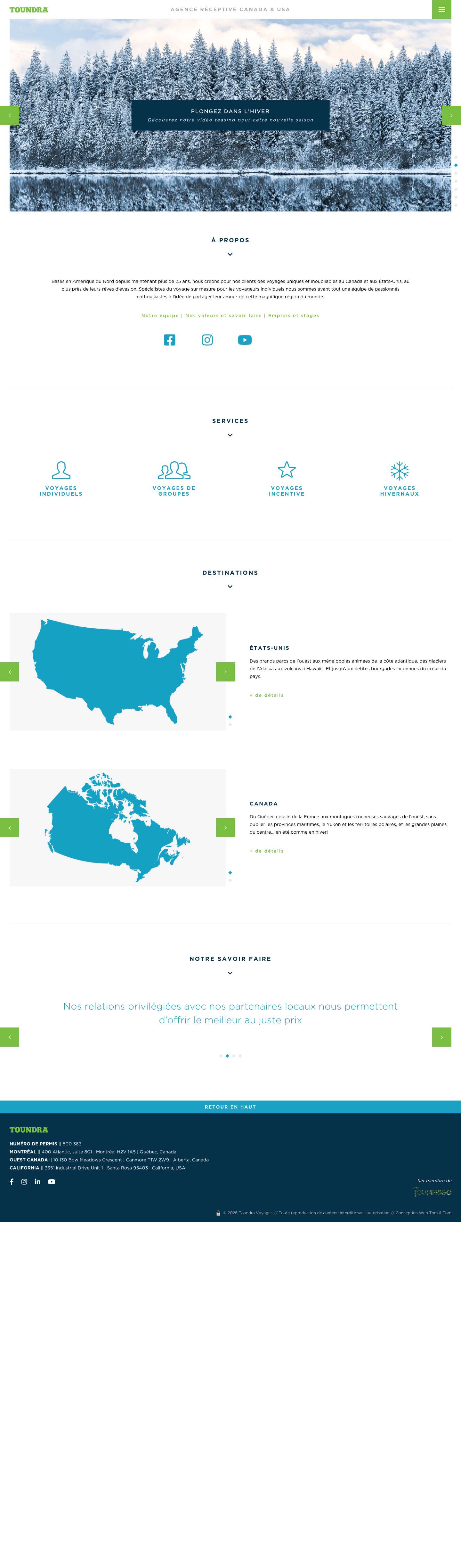 Toundra Voyages | Agence Réceptive Canada & USA États-Unis - Full Screenshot