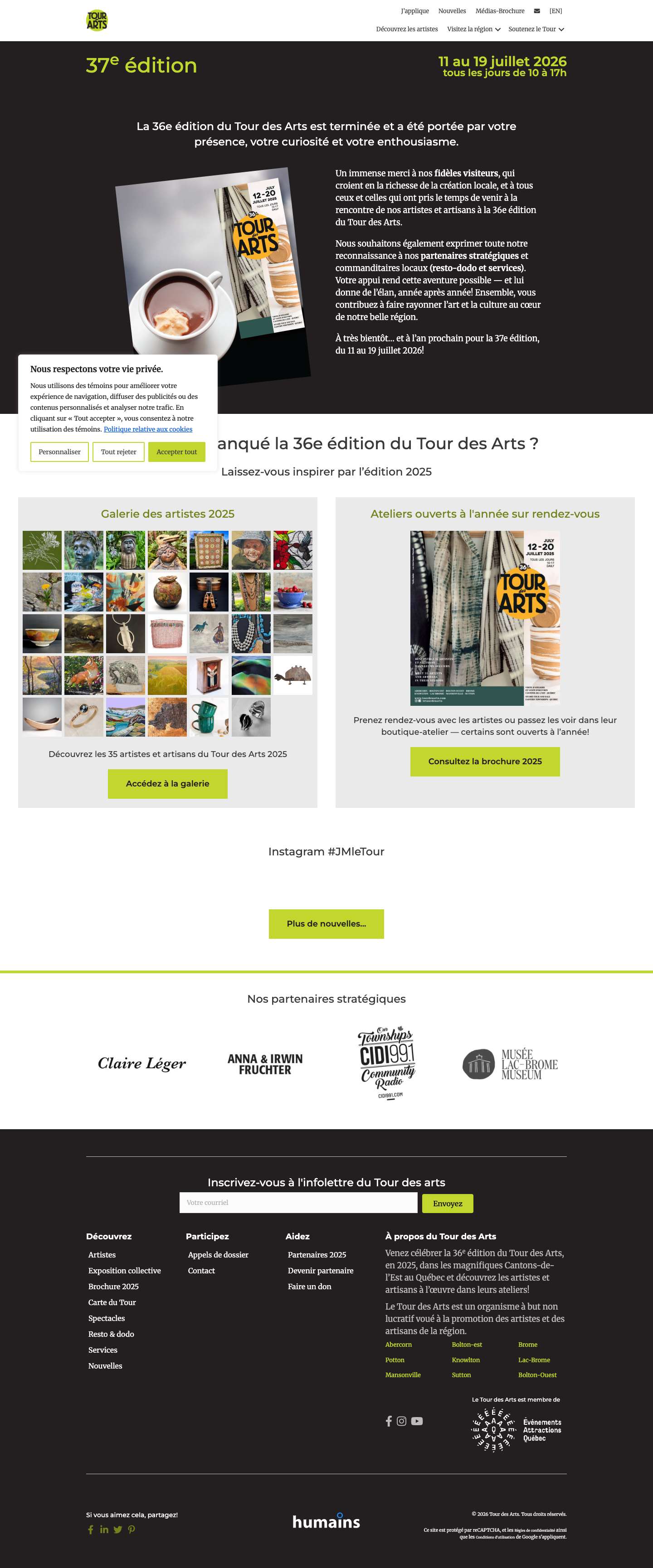 Tour des Arts : visites d'ateliers dans les Cantons-de-l’Est - Full Screenshot