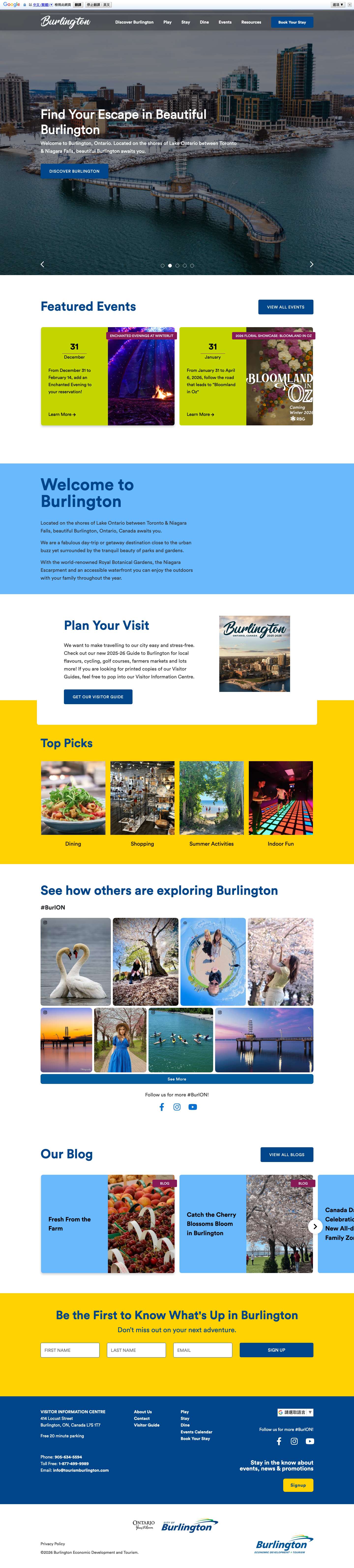 Welcome to Burlington, Ontario Canada | Burlington Economic Development and Tourism - Full Screenshot