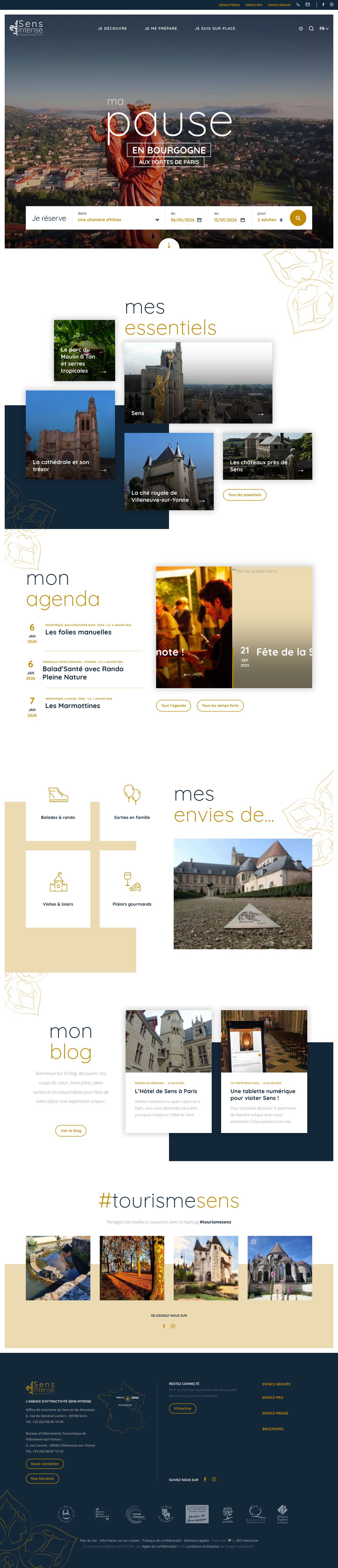 Site officiel de l'Office de tourisme de Sens et du Sénonais - Full Screenshot