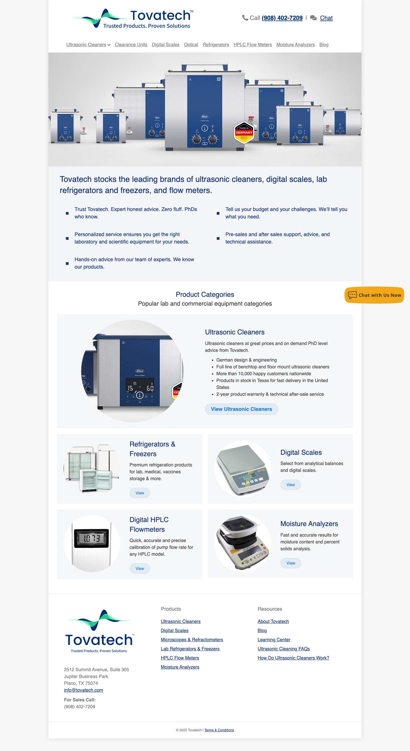Ultrasonic Cleaners & Precision Lab Equipment - Tovatech - Full Screenshot
