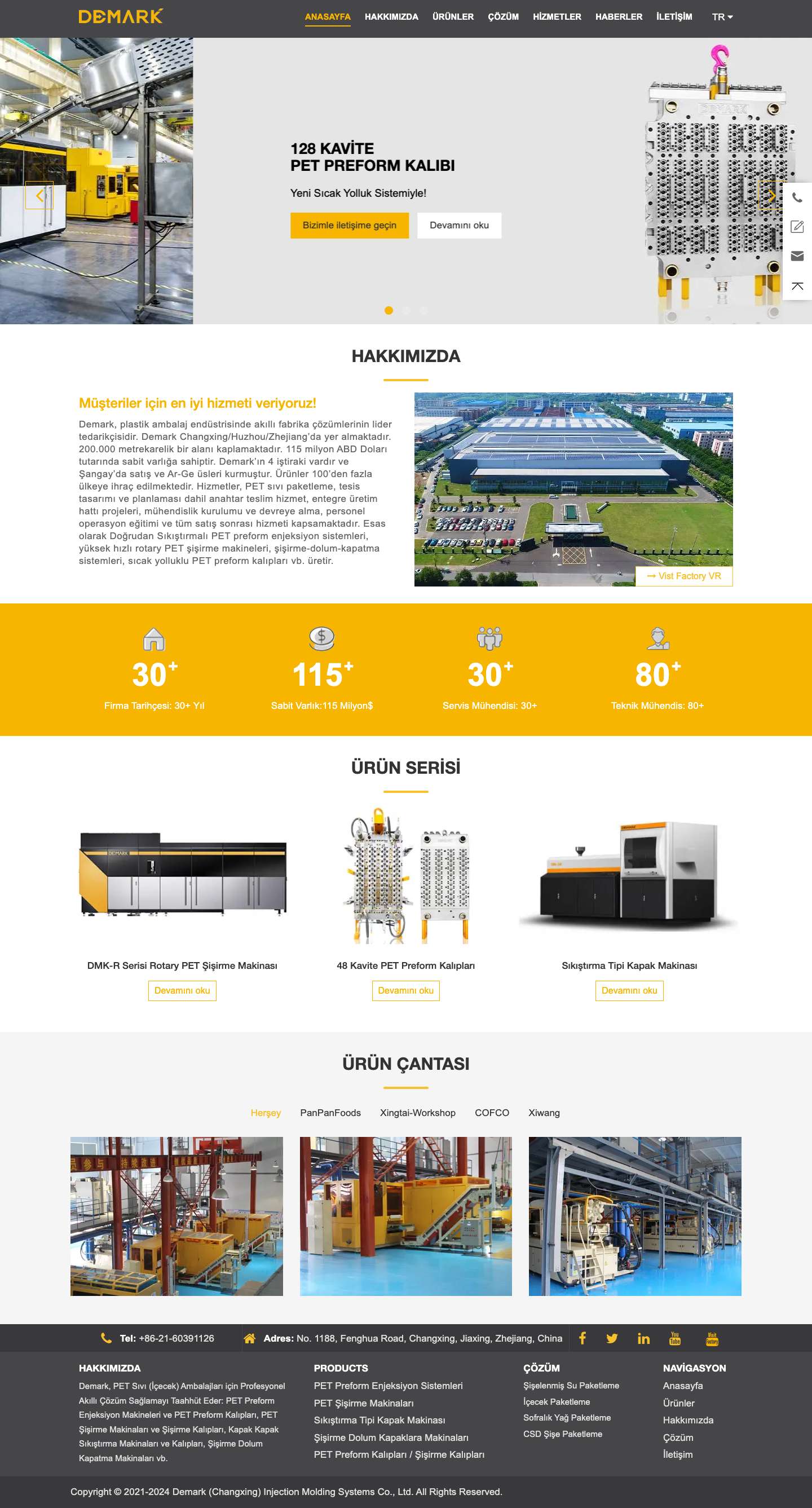 PET Preform Kalıpları/Enjeksiyon Sistemleri, Sişirme Makinası, Sıkıştırma tipi Kapak Makinası, Sişirme Dolum Kapaklara Makinaları - Demark - Full Screenshot