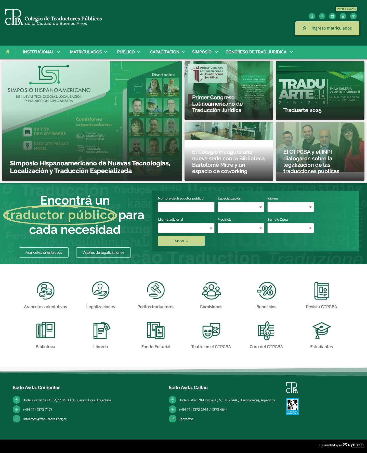 Home - CTPCBA - Colegio de Traductores Públicos de la Ciudad de Buenos Aires - Full Screenshot