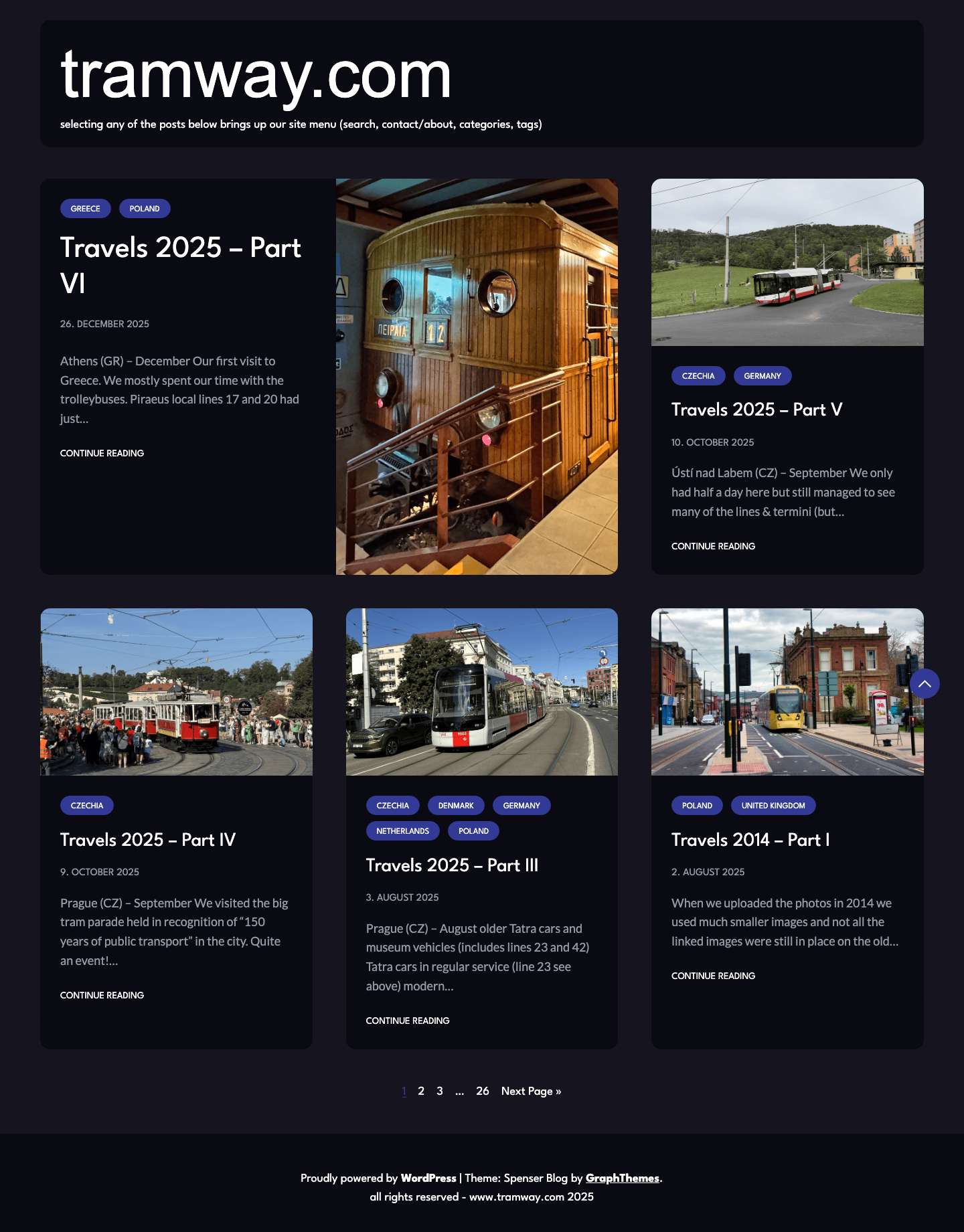 tramway.com – selecting any of the posts below brings up our site menu (search, contact/about, categories, tags) - Full Screenshot