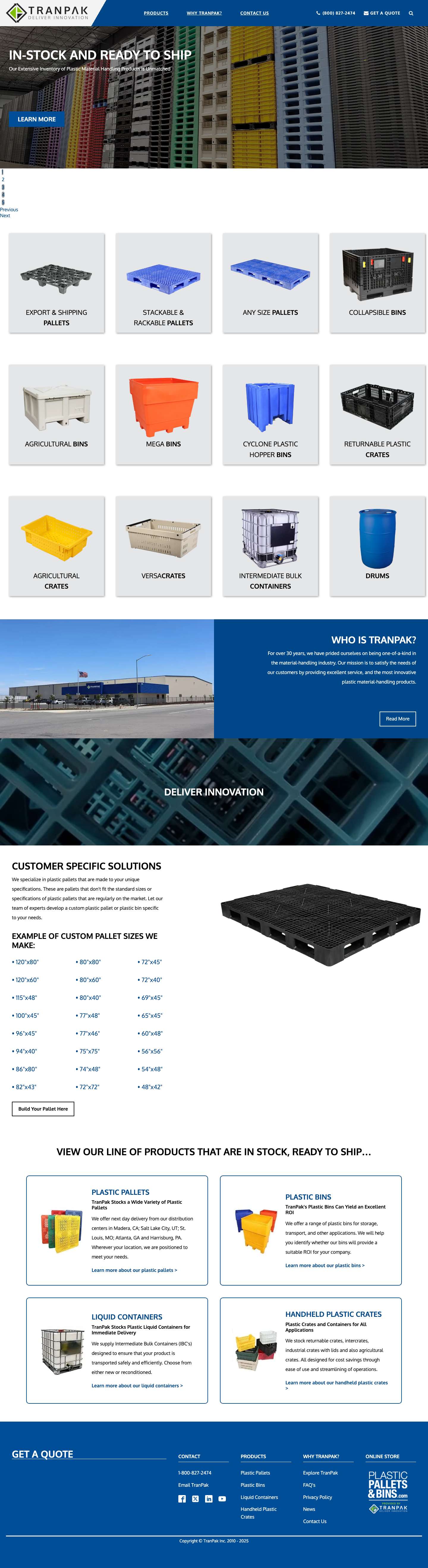 TranPak | Plastic Pallets, Bins, Crates & Bulk ContainersVisit our FacebookVisit our TwitterVisit our LinkedInVisit our YouTube channelsearchenvelope-oalign-leftchevron-rightchevron-downphoneenvelopelinkedinfacebookpinterestyoutubersstwitterinstagramfacebook-blankrss-blanklinkedin-blankpinterestyoutubetwitterinstagram - Full Screenshot