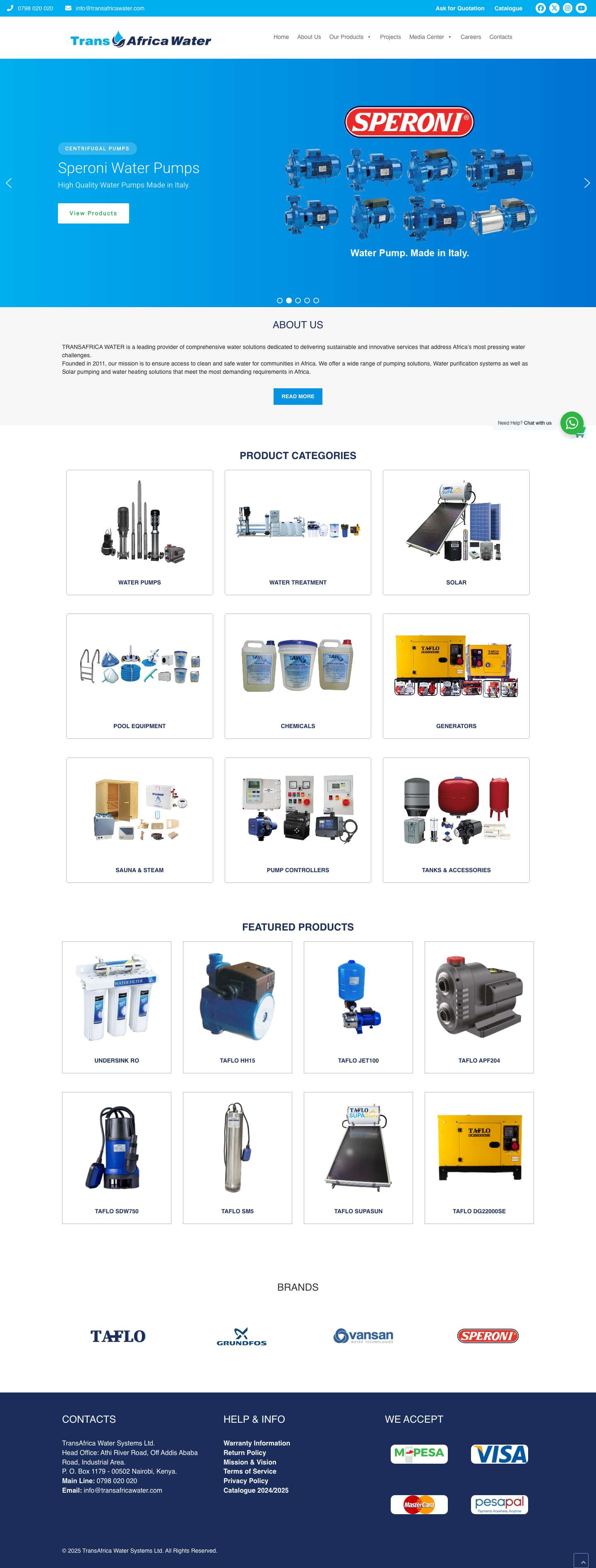 Affordable Water Pumps Kenya - TransAfrica Water Systems - Full Screenshot