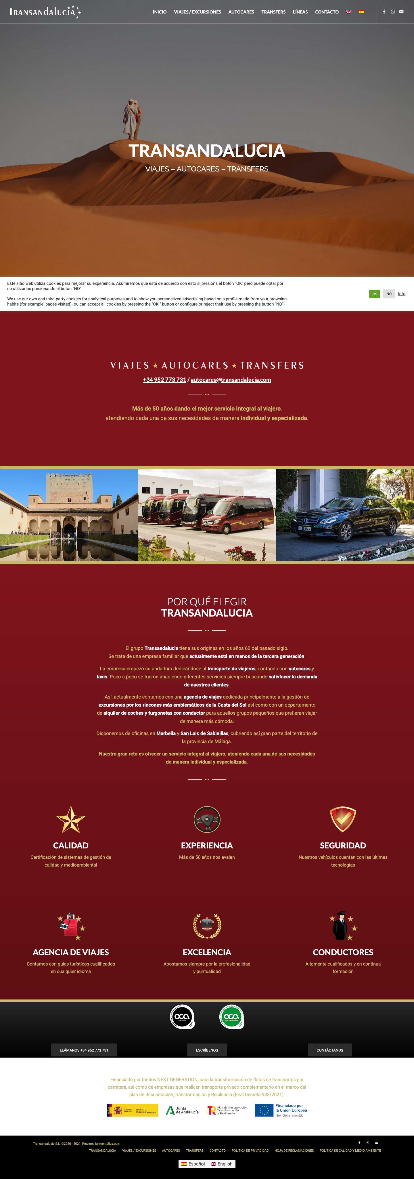 TRANSANDALUCIA - Autocares - Viajes - Transfers - Full Screenshot
