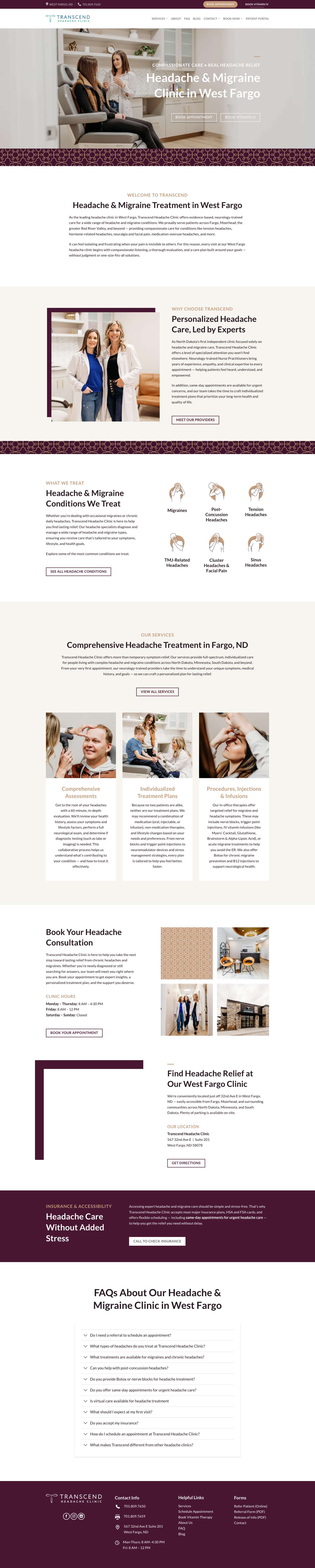Headache Clinic in West Fargo | Transcend Headache Clinic - Full Screenshot