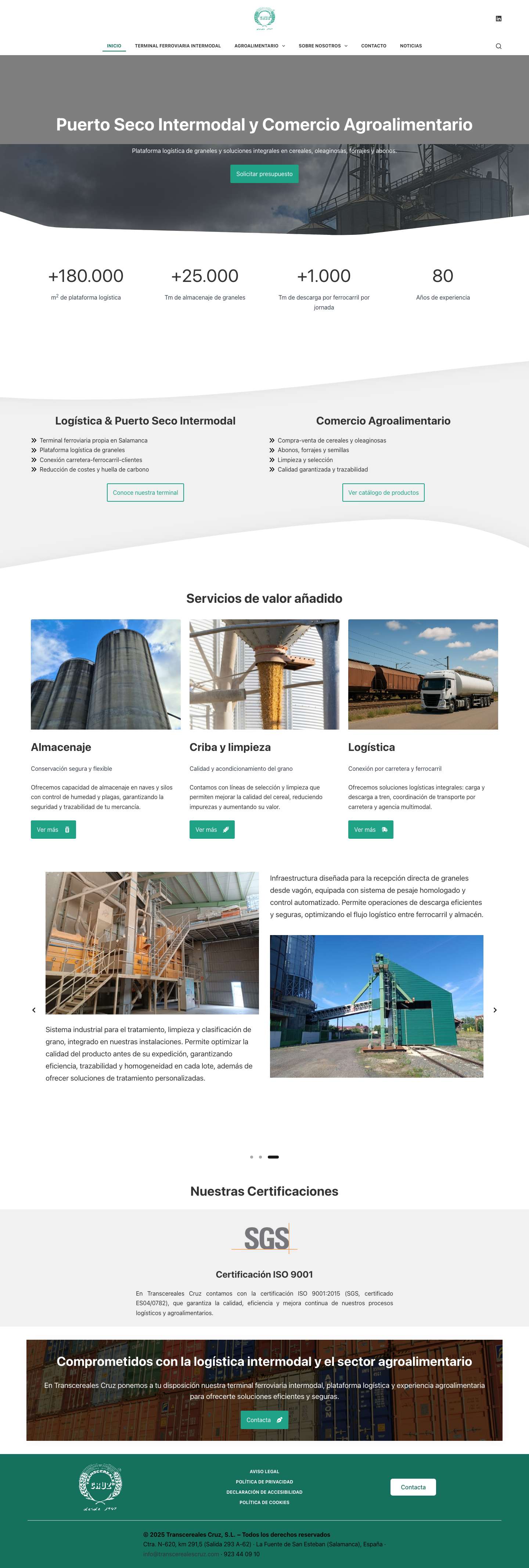 TranscerealesCruz - Logística Ferroviaria y Agroalimentario - Full Screenshot