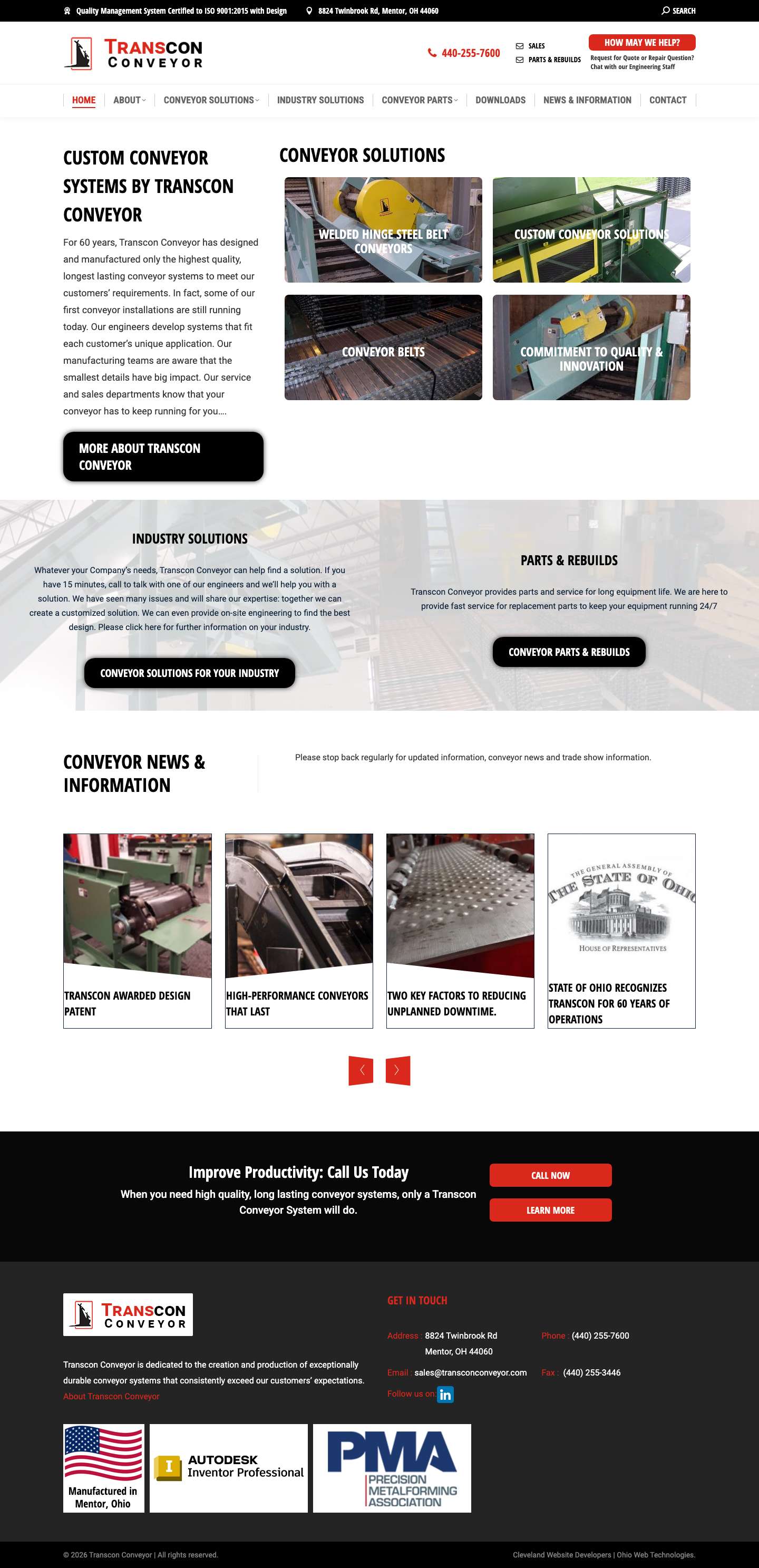 High Quality Custom Conveyor Systems by Transcon Conveyor - Full Screenshot