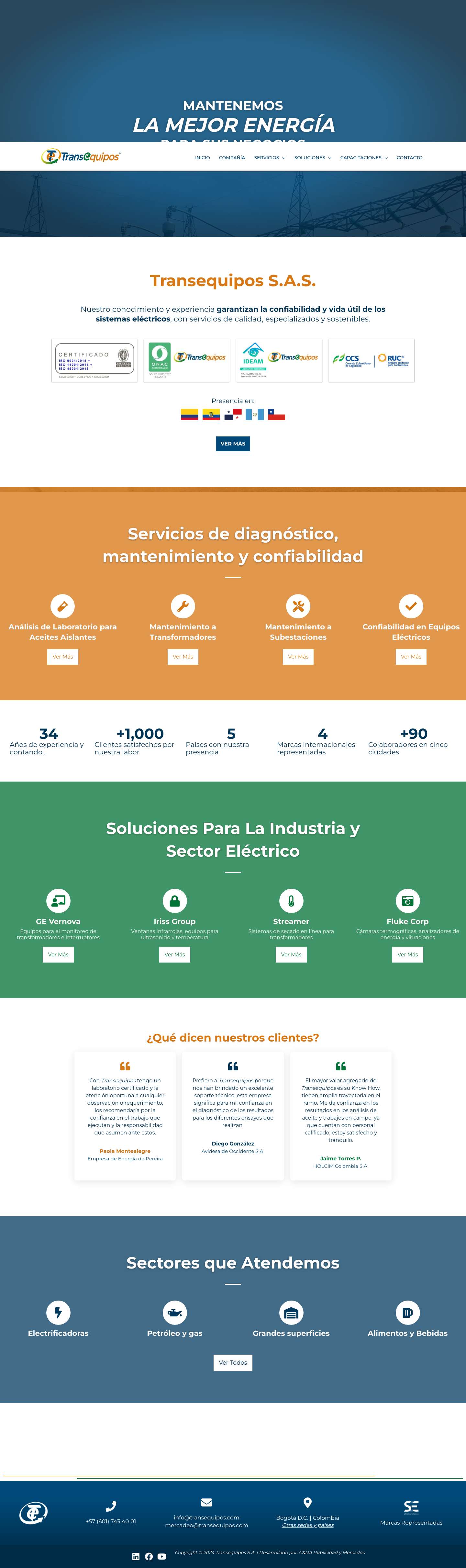 Transequipos S.A. – Mantenimiento Eléctrico – Confiabilidad - Full Screenshot