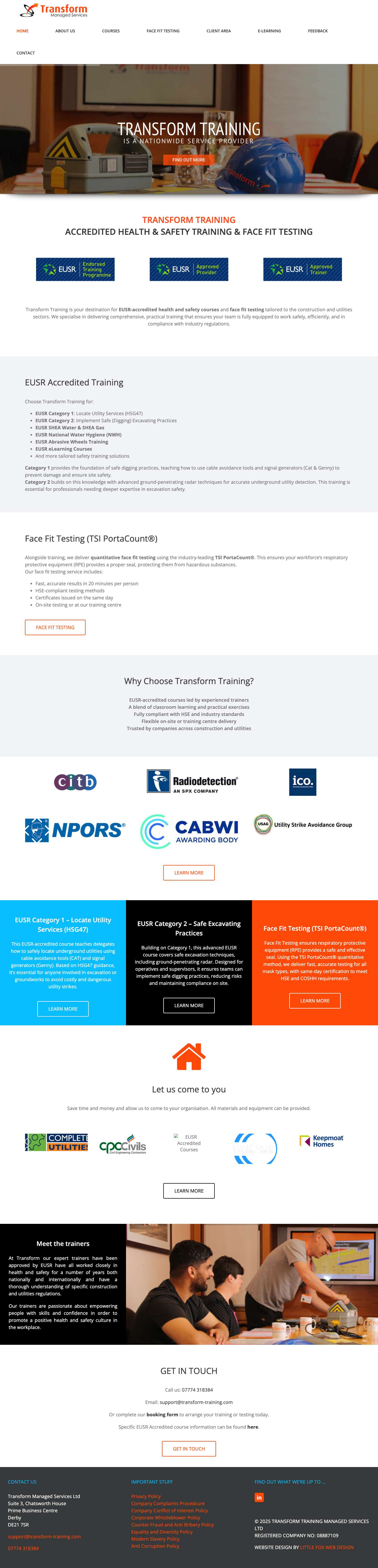 EUSR Health & Safety Training & Face Fit Testing | Transform Training UK - Full Screenshot