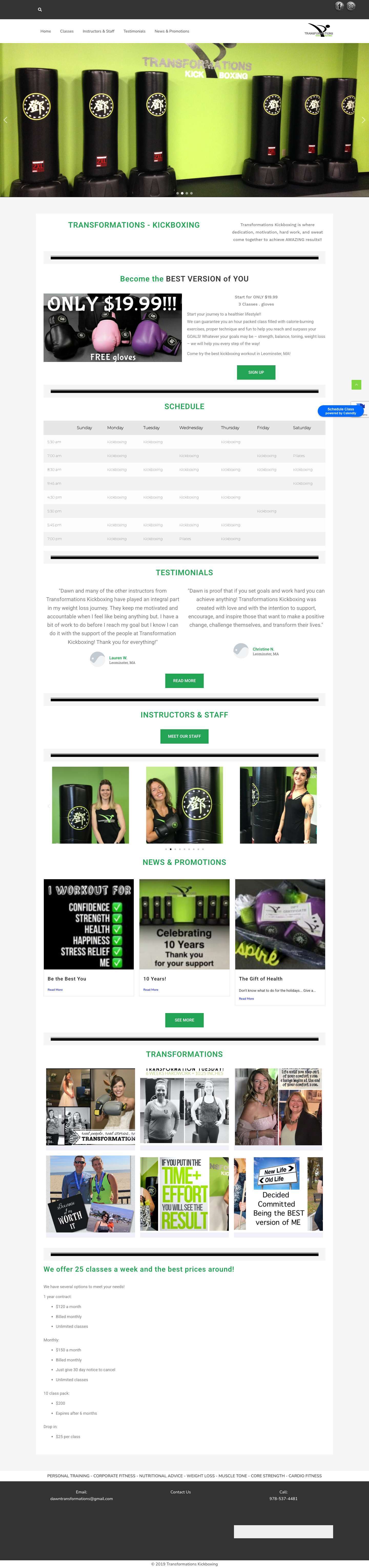 Transformations Kickboxing - Home - Full Screenshot