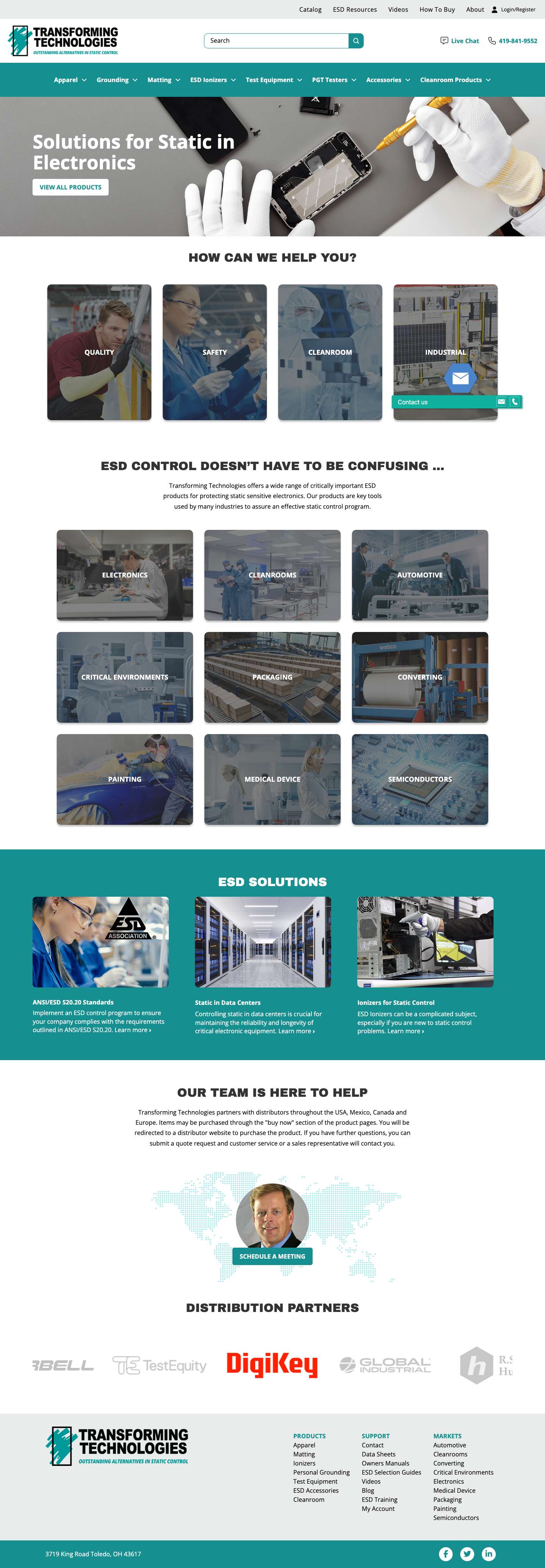 Anti-Static ESD Products | Transforming Technologies - Full Screenshot