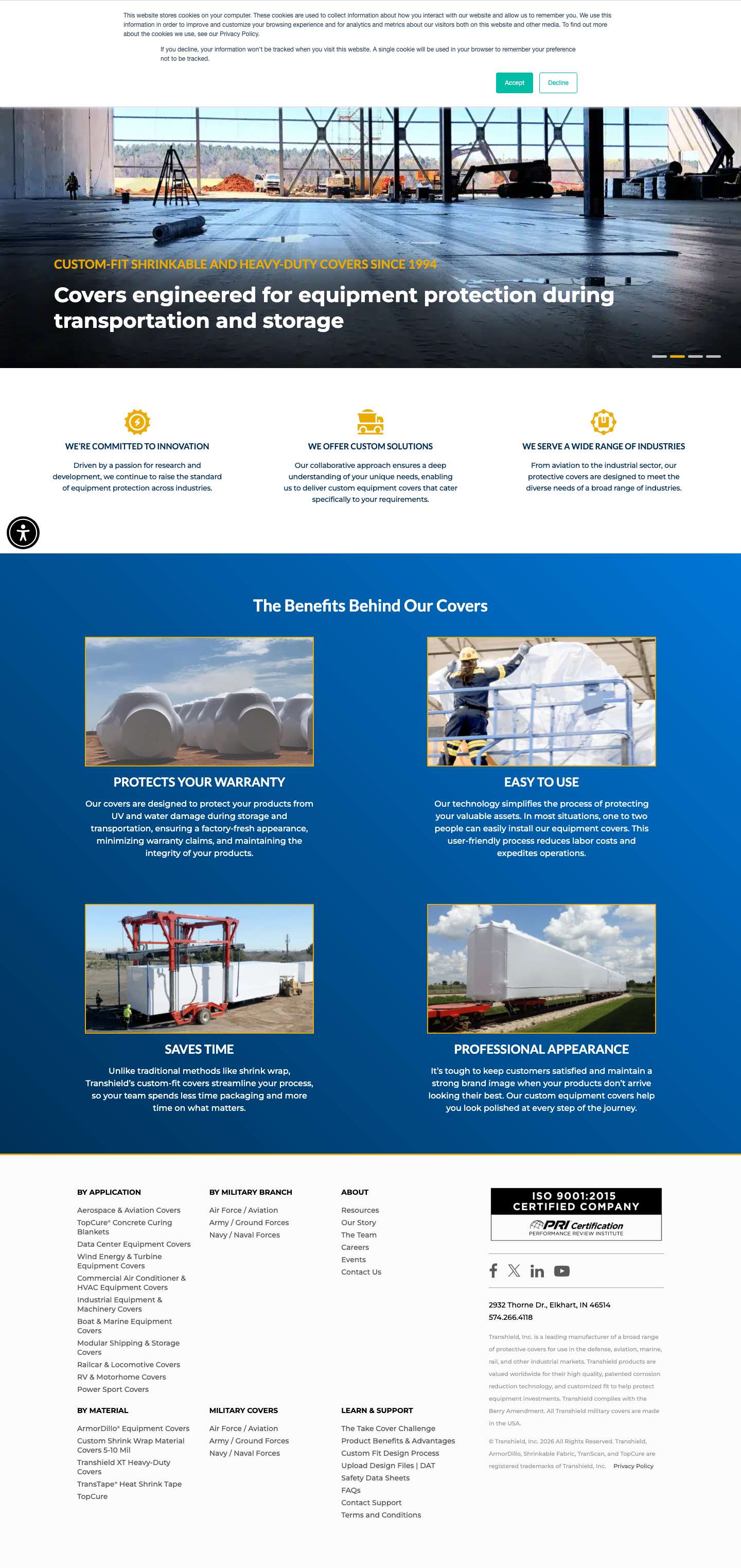 Transhield Custom Covers for Commercial & Industrial Equipment - Full Screenshot