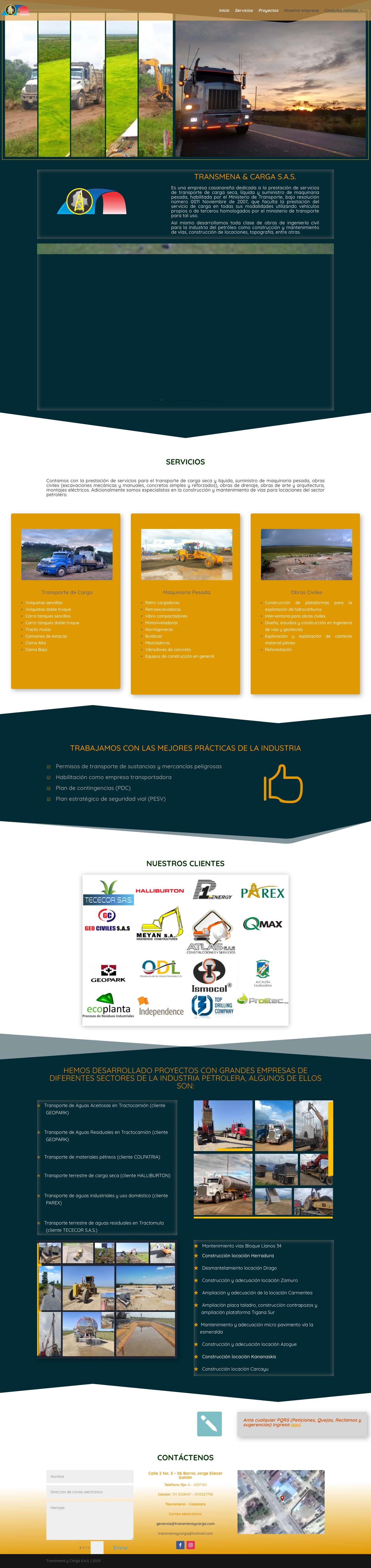 Transmena y carga S.A.S. Empresa de prestación de servicios para el transporte de carga seca y liquida, suministro de maquinaria pesada y obras civiles - Full Screenshot