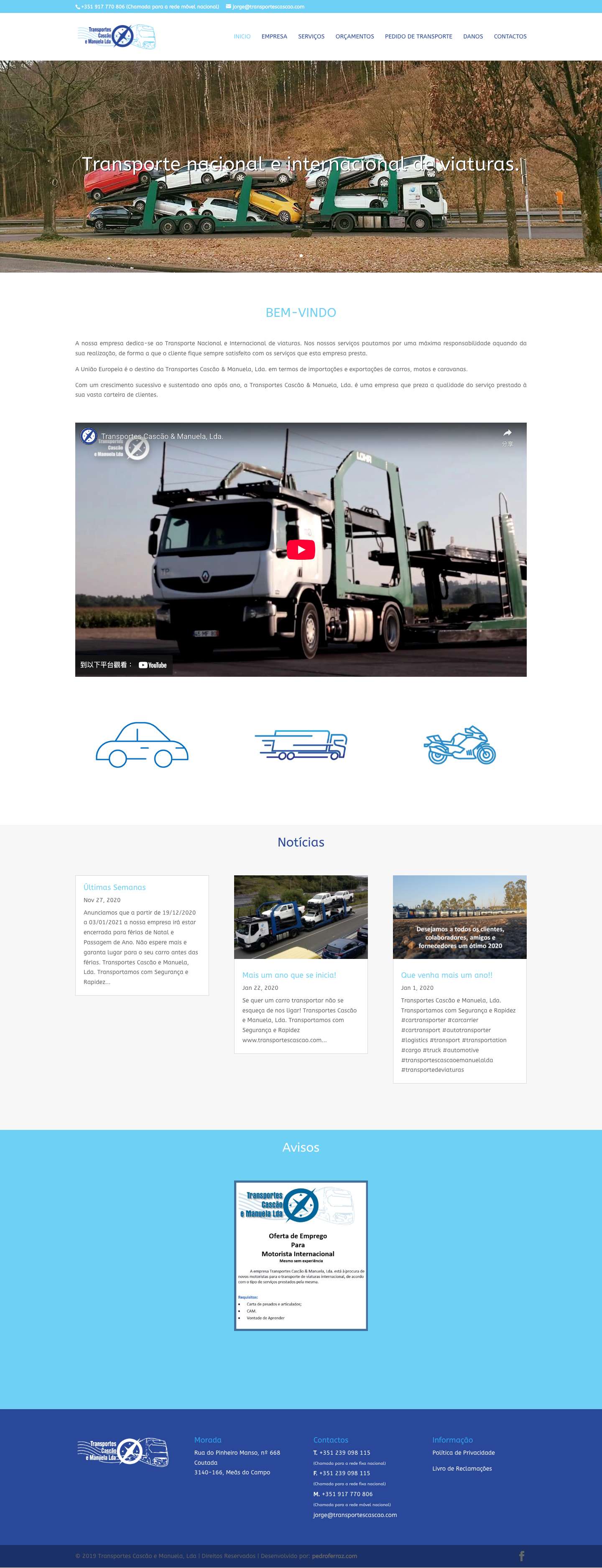 Transportes Cascão & Manuela, Lda. | Transporte de Carros - Full Screenshot