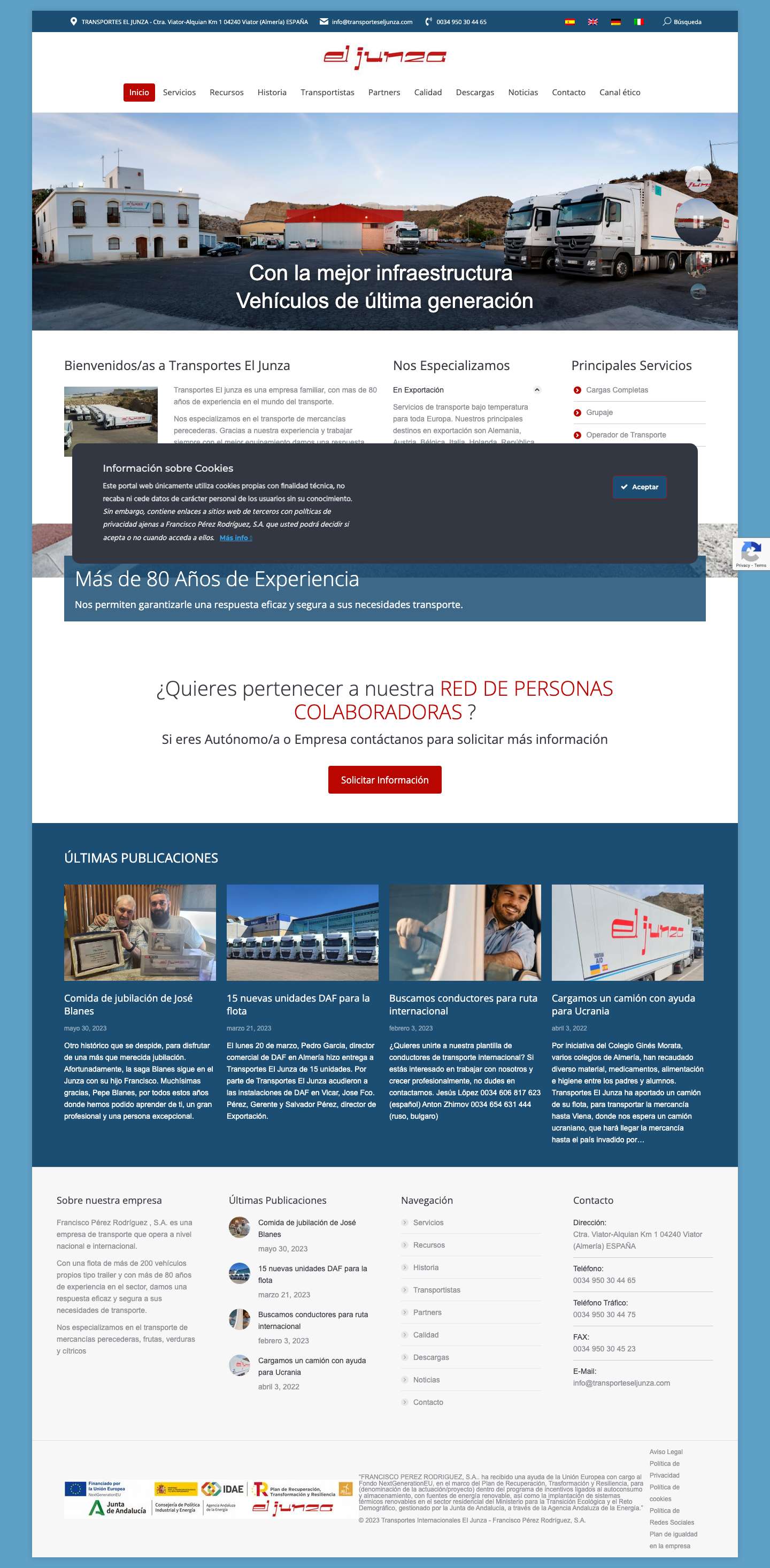 Transportes El Junza – Empresa de transportes nacionales e internacionales situada en Almería - Full Screenshot