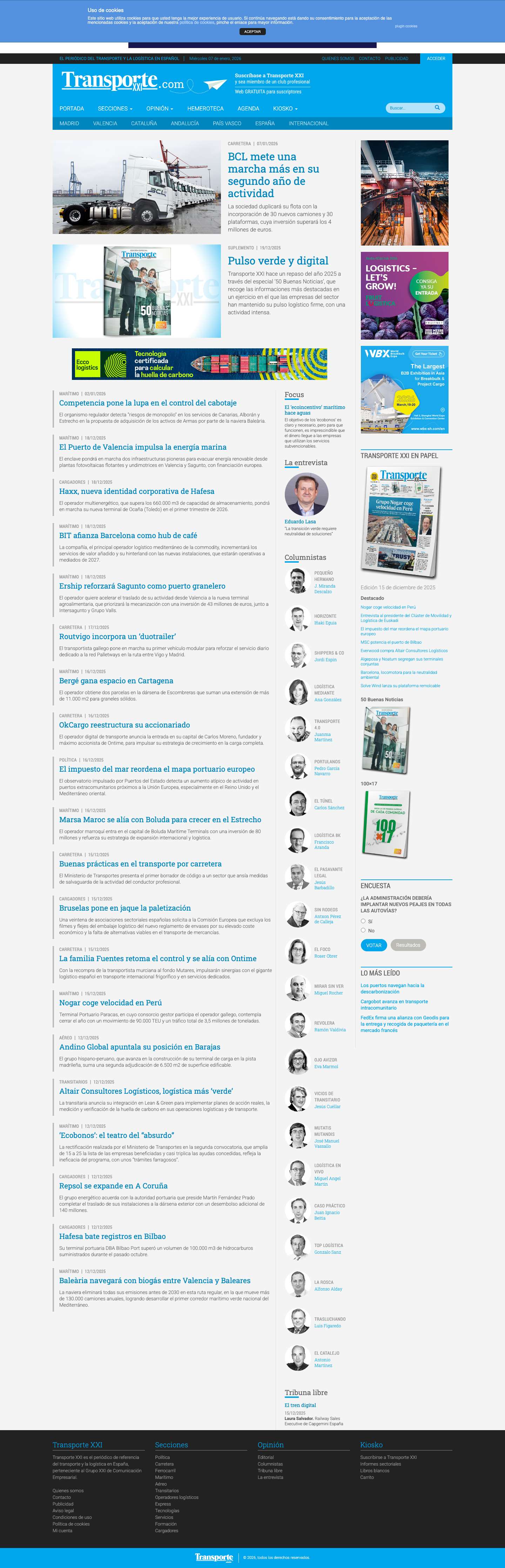 Transporte XXI | El periódico del transporte y la logística en español - Full Screenshot