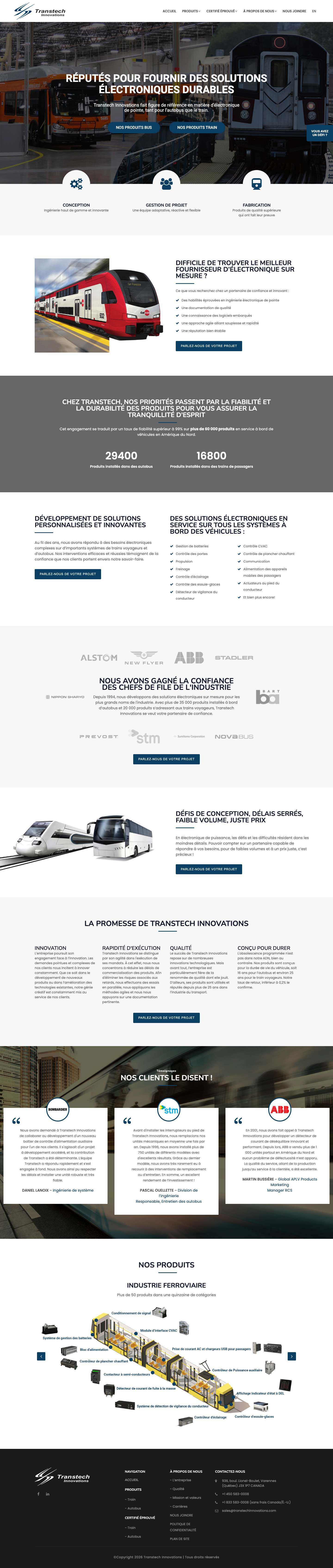 Transtech innovations - Électronique de contrôle des trains et des autobus - Full Screenshot