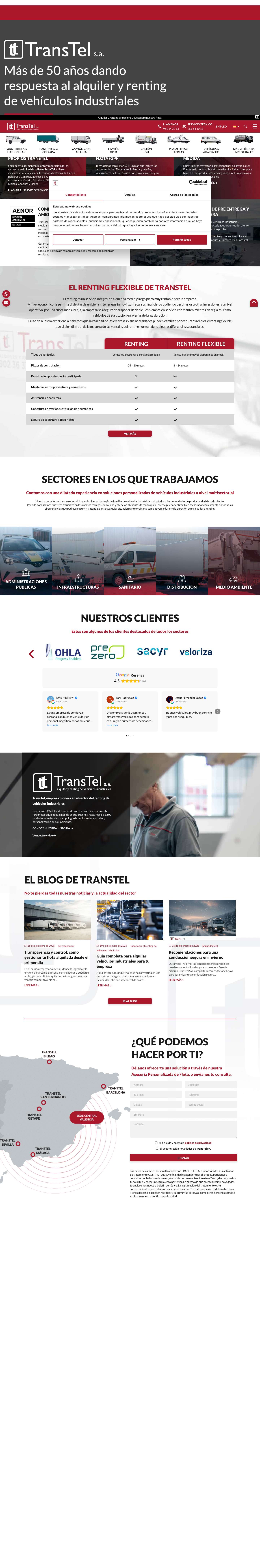 ➡️ Alquiler y Renting de Vehículos Industriales | Transtel SA - Full Screenshot