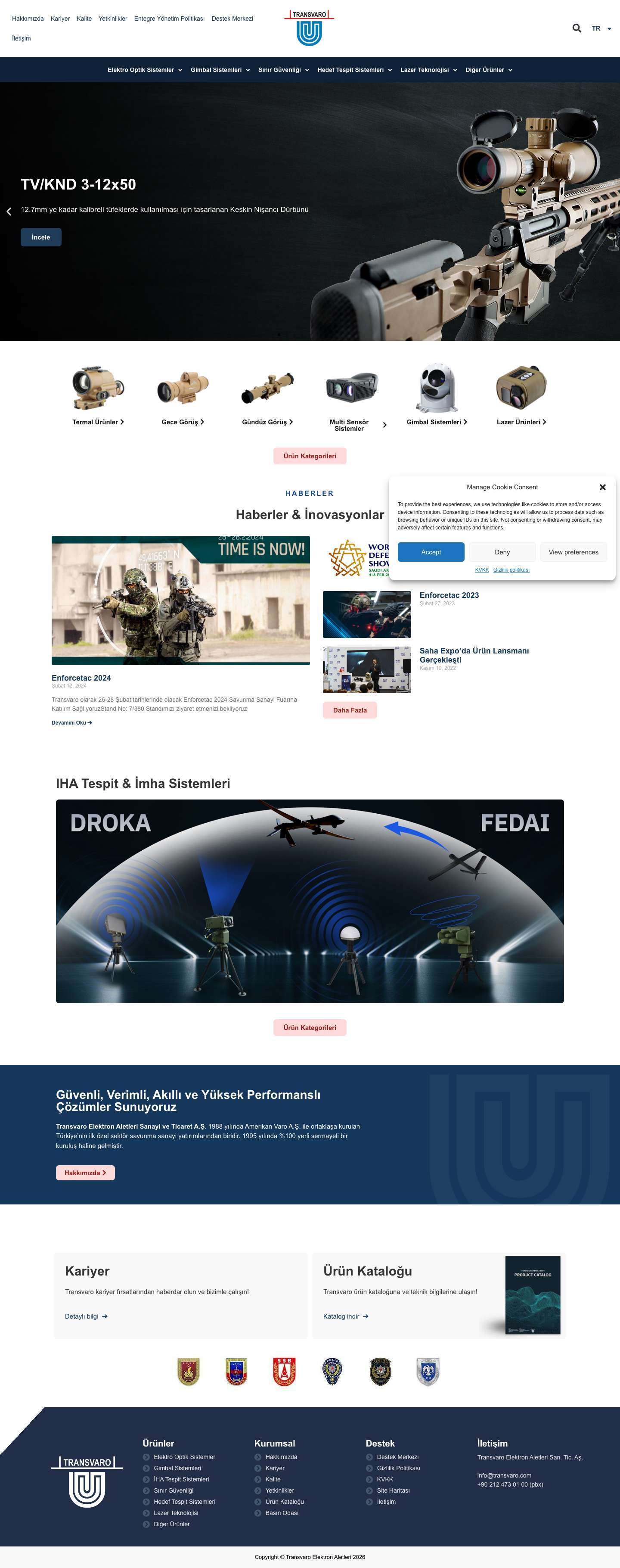 Transvaro – Savunma Sanayi Elektro-Optik Sistemler - Full Screenshot